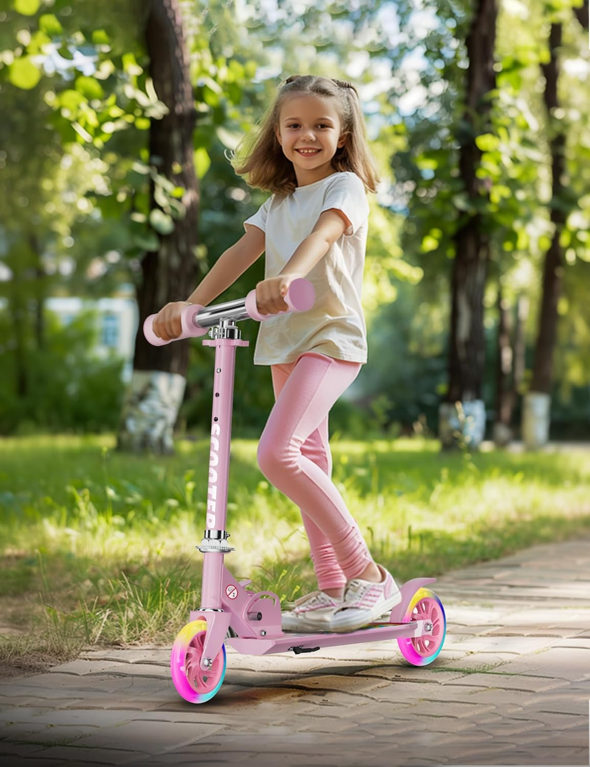 Scooter for Kids Ages 3+, 2 Wheels Kids Kick Scooter with Led Light up & 3 Levels Adjustable, Lightweight Foldable for Boys&Girls image number 2
