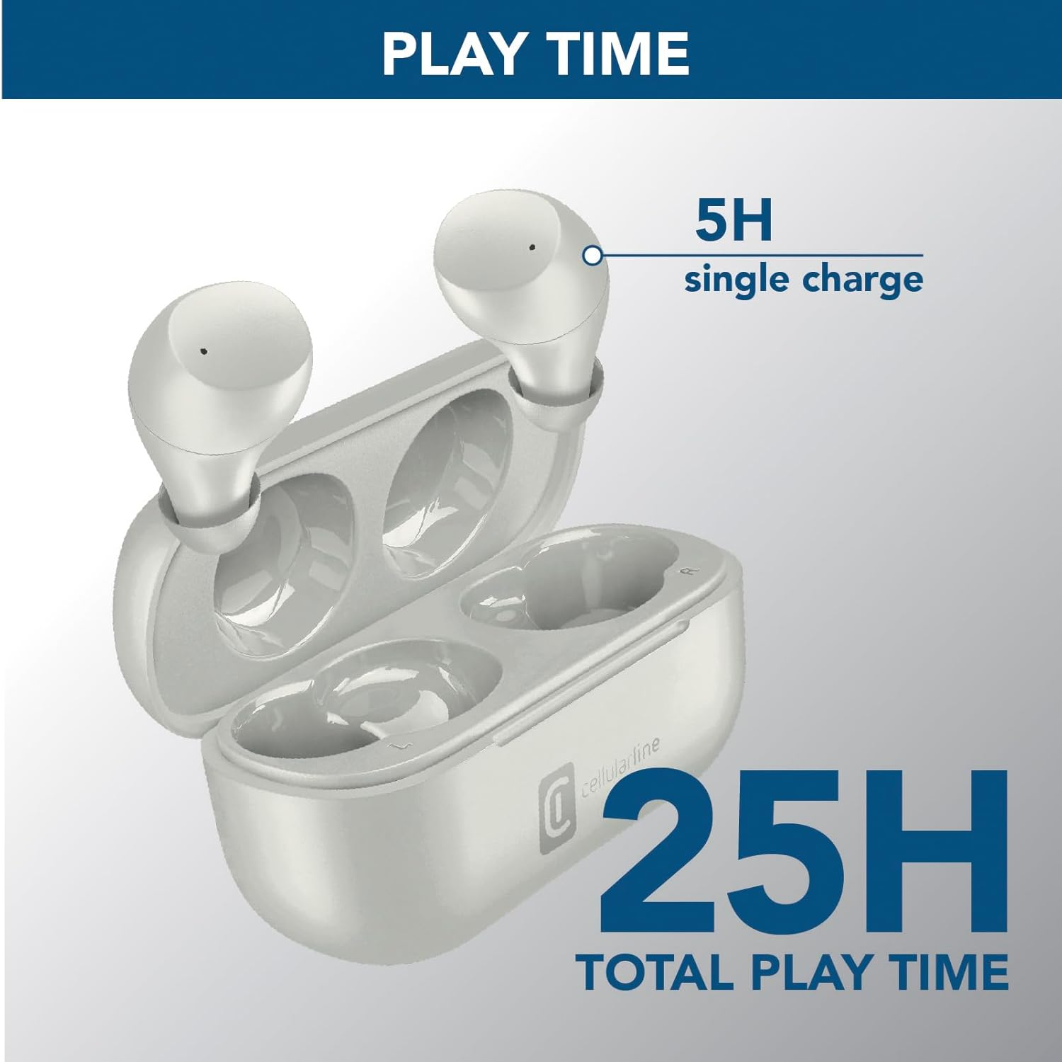 Cellularline Wink - Universal - Bluetooth 5.0 Hifi Stereo Earbuds with Charging Case - Total Autonomy of 25 Hours - 2 Hours Charging Time - 10 Meter Range - Grey image number 2