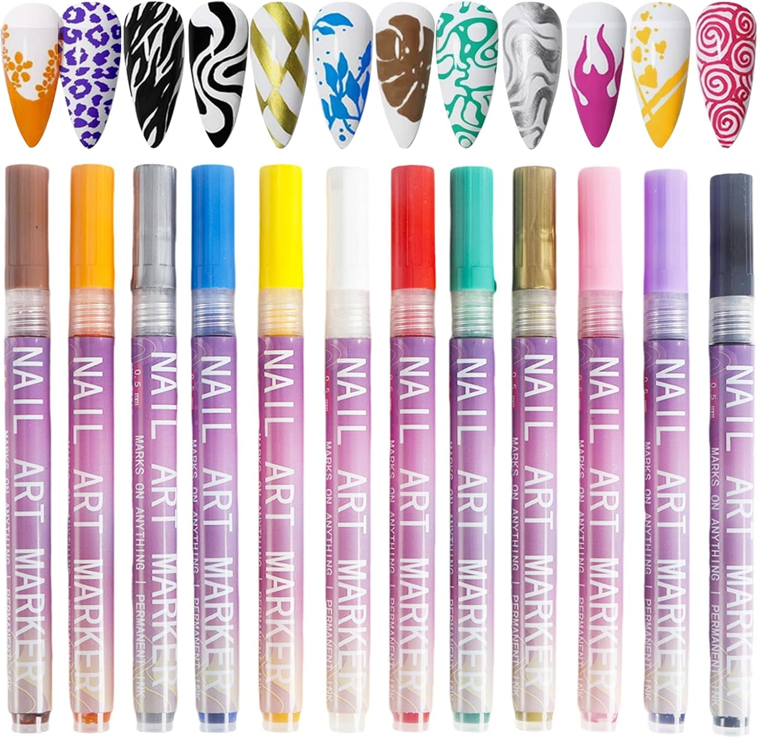 Lisutupode 12 Colors Quick Dry Manicure Art Painting Kit Waterproof 3D Nail Polish Pens Dotting Liner Pen Tools Fine Tip Graffiti Dotting Nail Drawing Acrylic Pen for Girls Women, Manicure Nails DIY image number 2