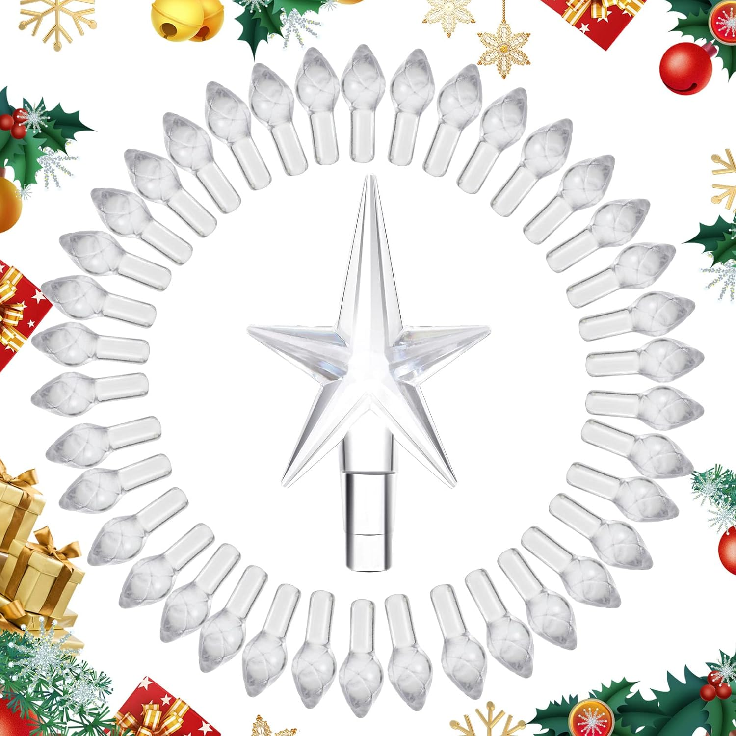 Boao 100 Pieces Ceramic Christmas Tree Bulbs and 5 Stars Replacement Plastic Tree Bulbs for Ceramic Christmas Tree Decorations(3.8 Mm Diameter,Transparent) image number 4