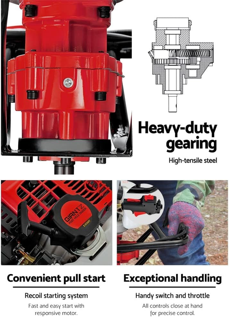 Giantz Post Hole Digger 92Cc Electric Garden Auger Ground Drill Bit Power Tools Hand Tool Gardening Accessorries Gifts for Seedlings, Flowers Fence Extension,(Motor Only) with Anti-Vibration Handle image number 2