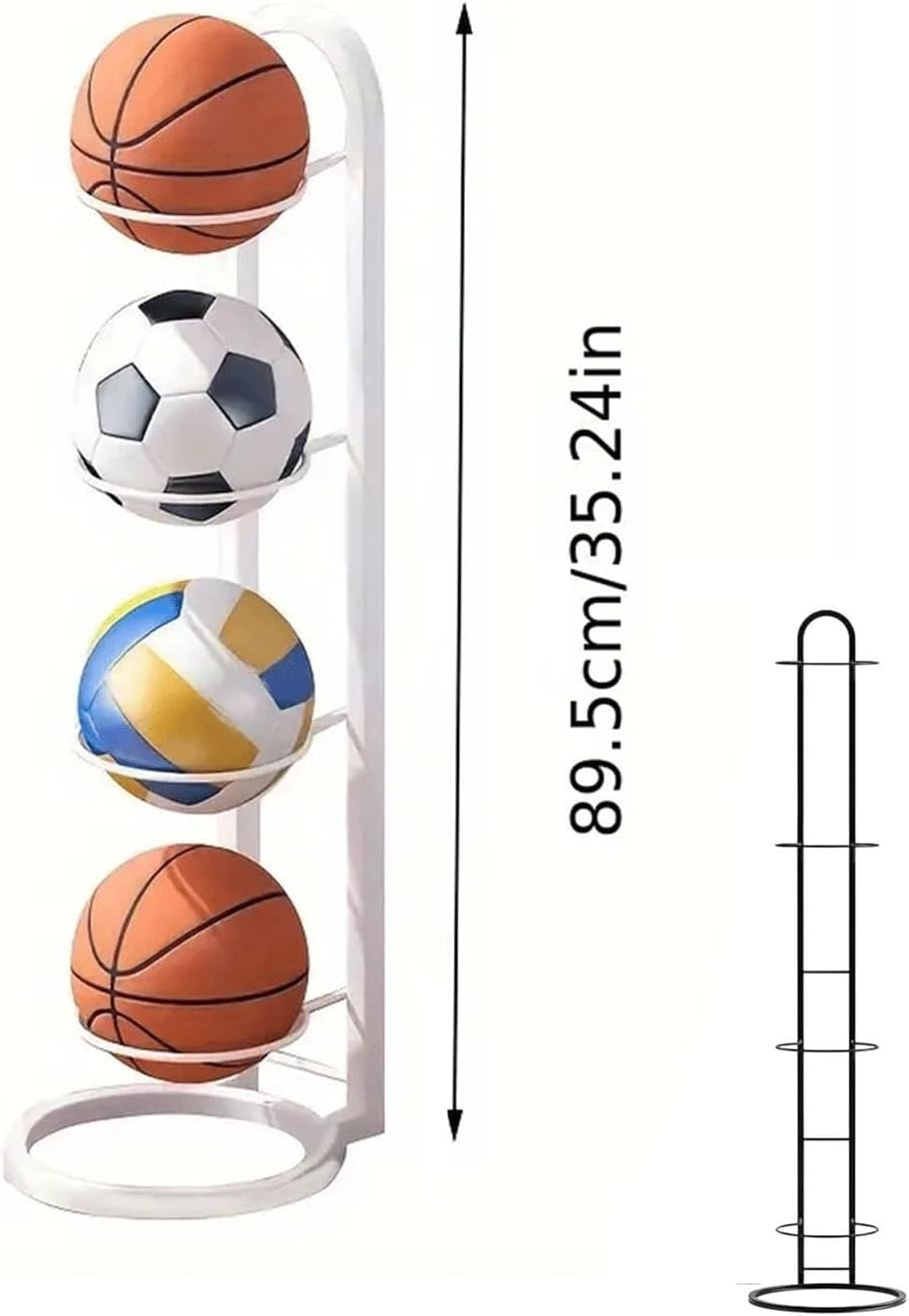 Ball Storage Rack with 4 Baskets Sports Equipment Organizer for Basketball, Football, Soccer Ball Garage & Room Shelving, Heavy-Duty Ball Holder Kids & Adult Sports Gear Storage