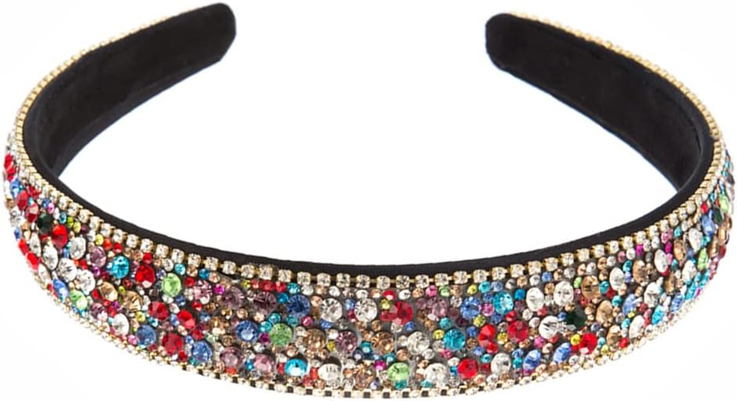 Crystal Rhinestone Headbands Velvet Padded Wide Headwear Diamond Beads Bling Hair Bands Non-Slip Hard Headbands for Women Girls Daily Wear Party Wedding Hair Accessories (Diamondde)