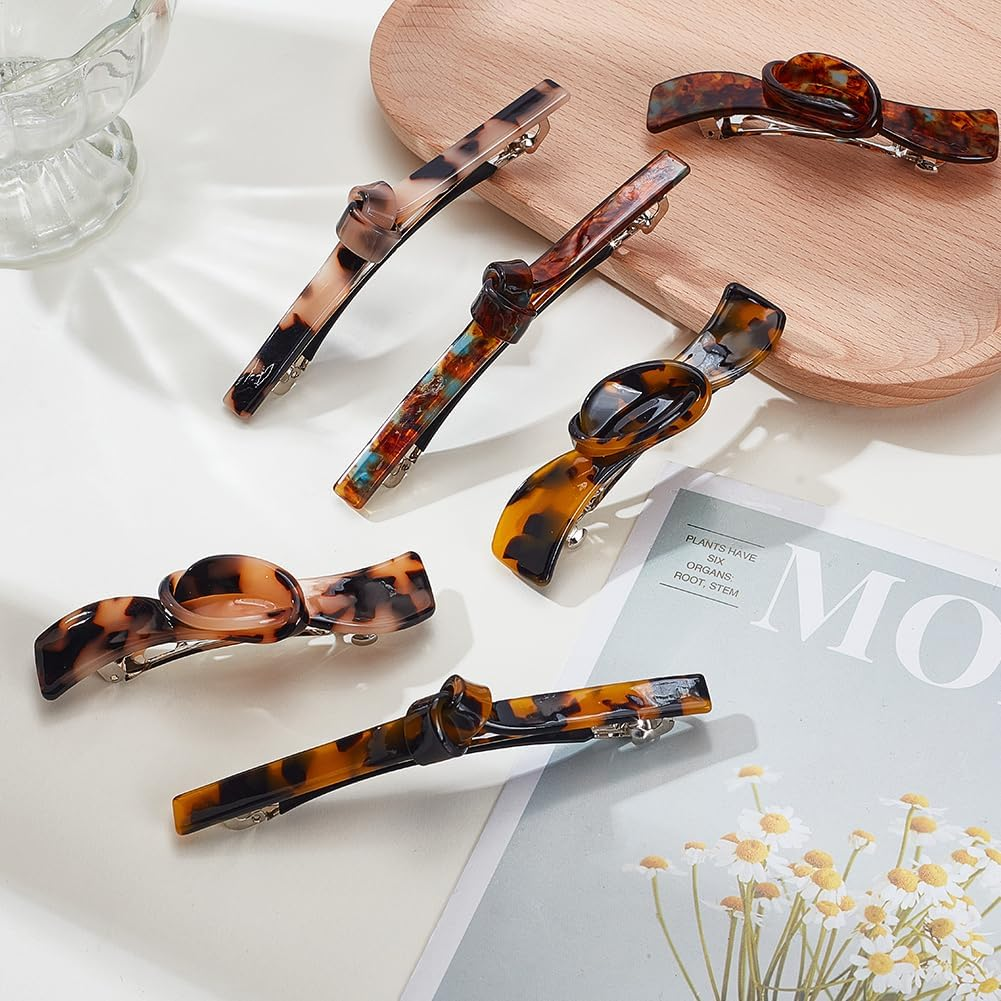 AHANDMAKER 6Pcs 6 Styles French Hair Barrette Clip, Handmade Snap Strong Hold Grip Automatic No Slip Durable Acetate Styling Accessories for Thick Curly Wavy Long Short Hair image number 1