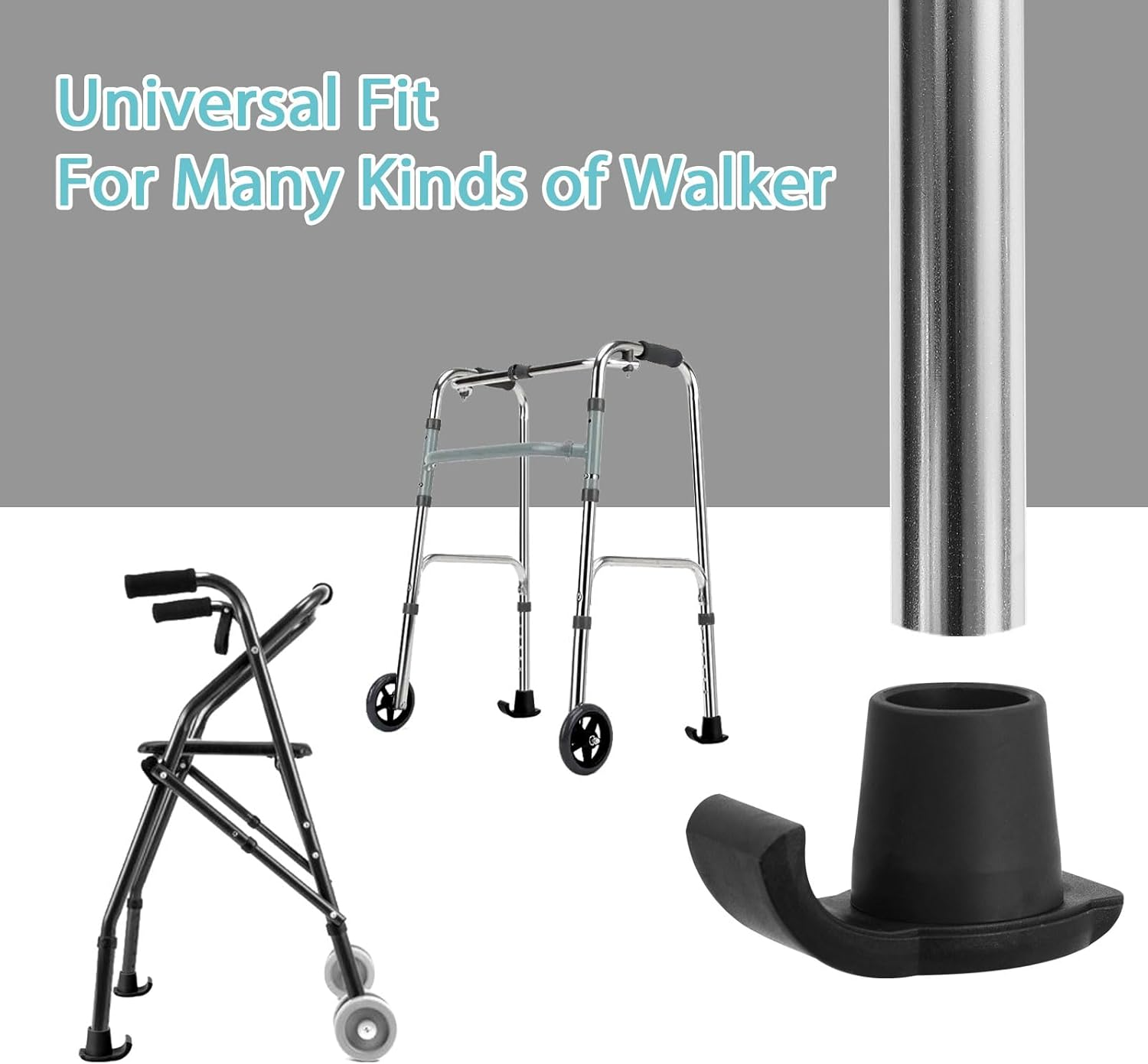 Walker Ski Glides,Walker Accessories for Seniors Folding Walkers, Universal Fit All 1-1/8" Tube Shaft Walker, 2Pack (Black) - Gray image number 6