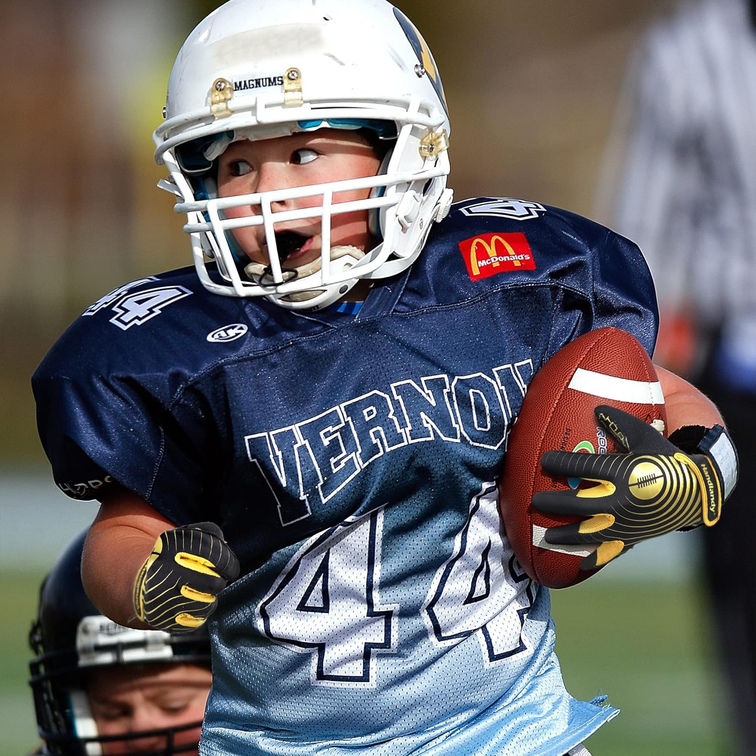 HANDLANDY Youth Football Gloves, Sticky Wide Receiver Gloves for Kids & Adult, Black and Gold Stretch Fit Football Gloves (Small) image number 1