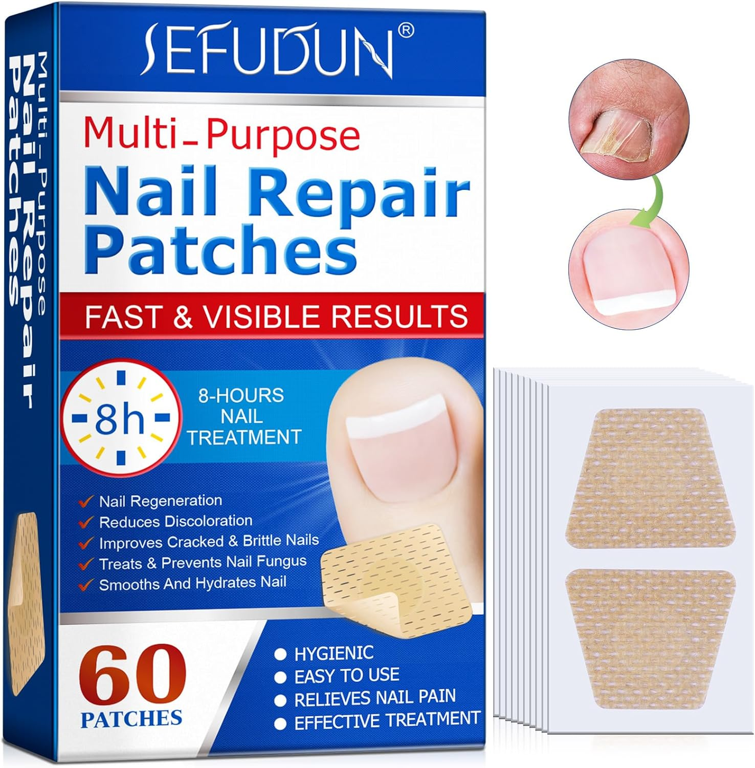 Fungal Nail Treatment,Nail Repair Patches 60Pcs,Toe Nail Treatment,Nail Repair Treatment for Restores Damaged Nails, 8 Hour Overnight Nail Repair Restores Healthy Nails image number 4