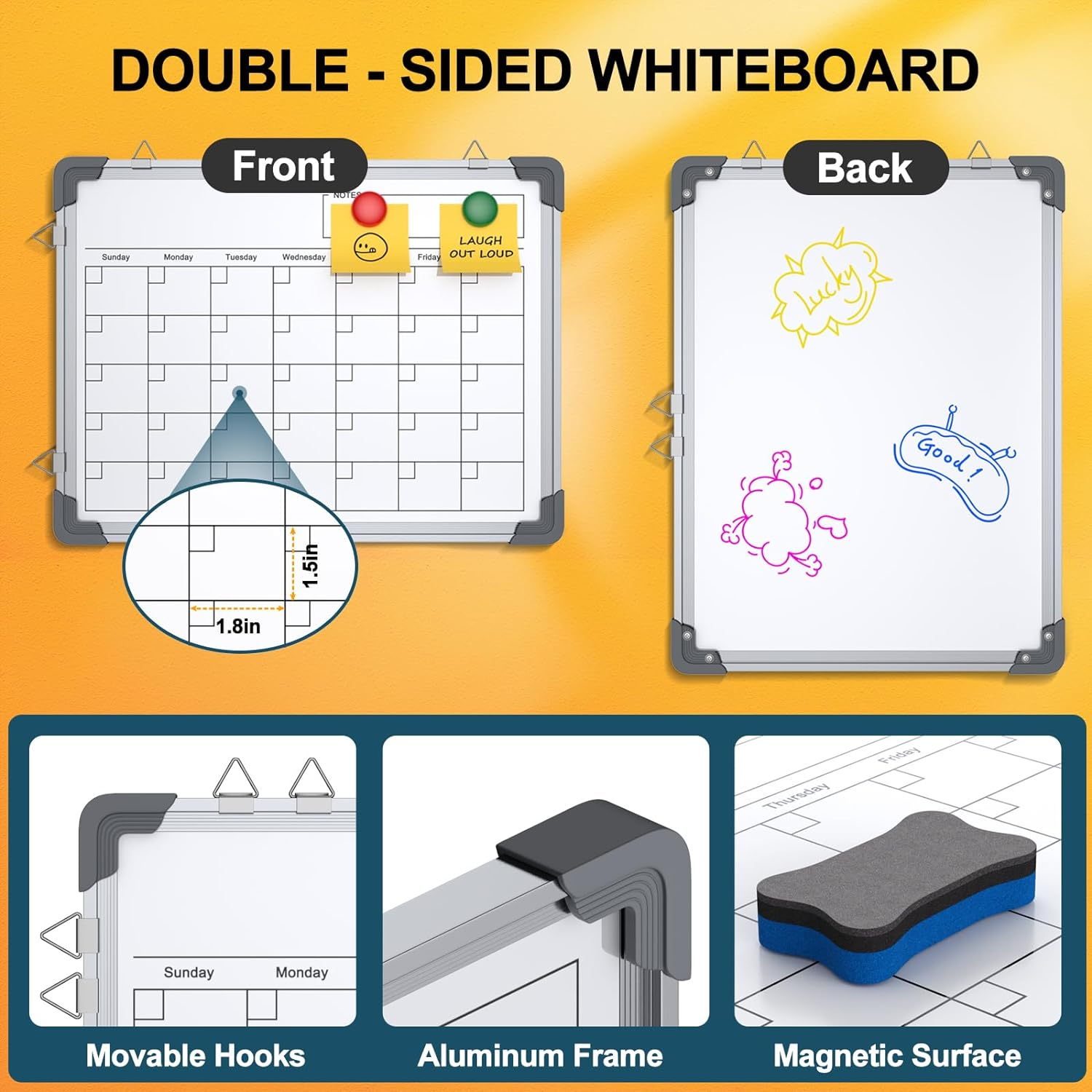 Dry Erase Calendar Whiteboard for Wall, Kwznob 16" X 12" Magnetic White Board Board, Small Wall Monthly Double Sided Boards Student, Home, Office (White) image number 6