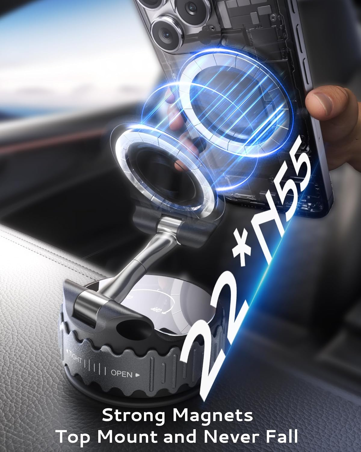 BEBEAR Car Phone Holder for Magsafe [78+LBS Hyper Suction & 4400Gf Strongest Magnetic] 360&deg;Adjustable Car Phone Mount Car Accessories Phone Holders for Your Car for Iphone 17/16 /15 Pro Max & Android image number 2