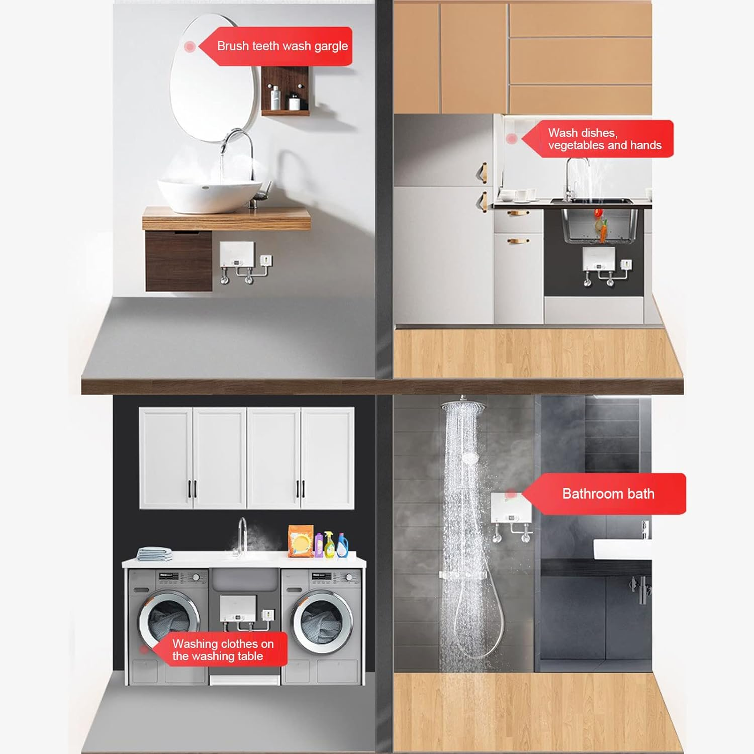 Electric Tankless Water Heater, 5500W Household Instant Water Hot Heater with G1/2 Caliber, Overheating Digital Display Hot Water Heater for Home Kitchen Bathroom image number 3