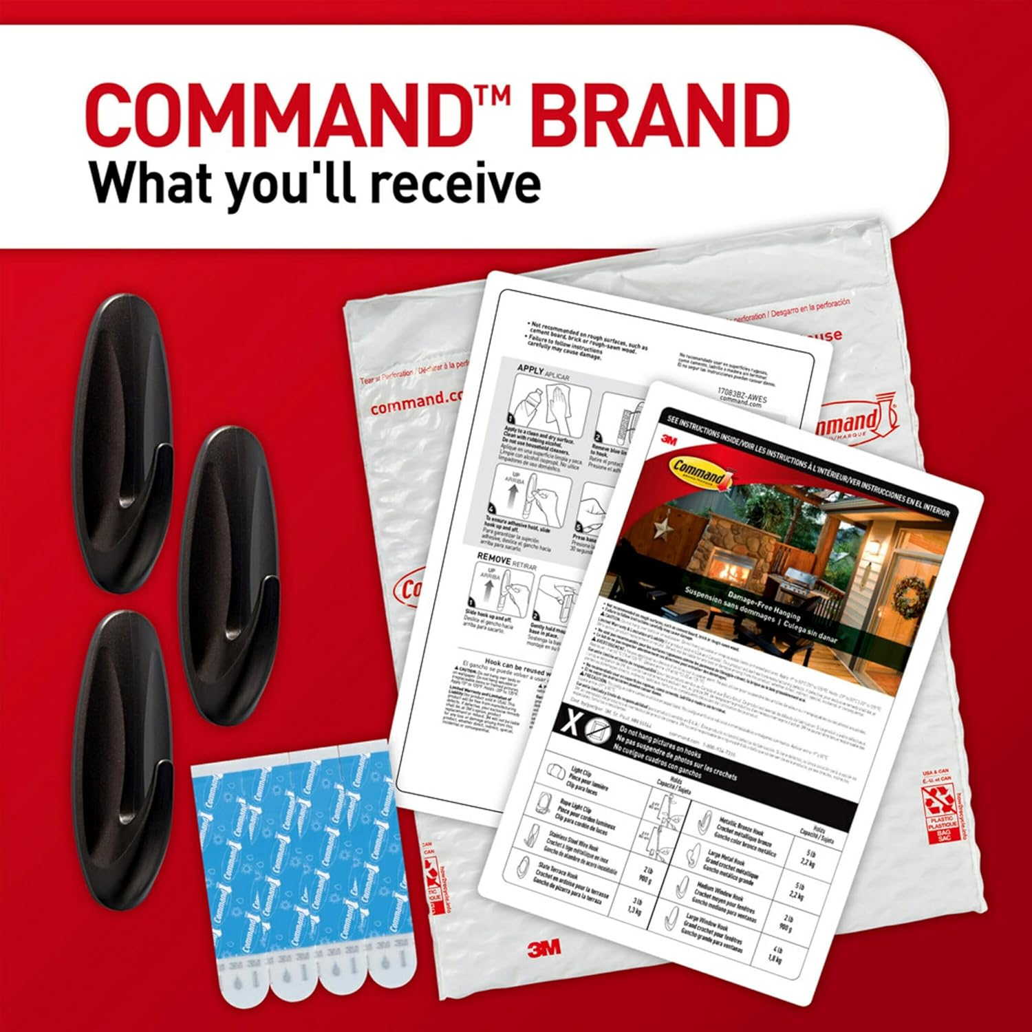 Command Outdoor Metallic Bronze Value Pack, 3 Hooks and 4 Strips, AW083BZ-3NA - Metallic Bronze image number 3