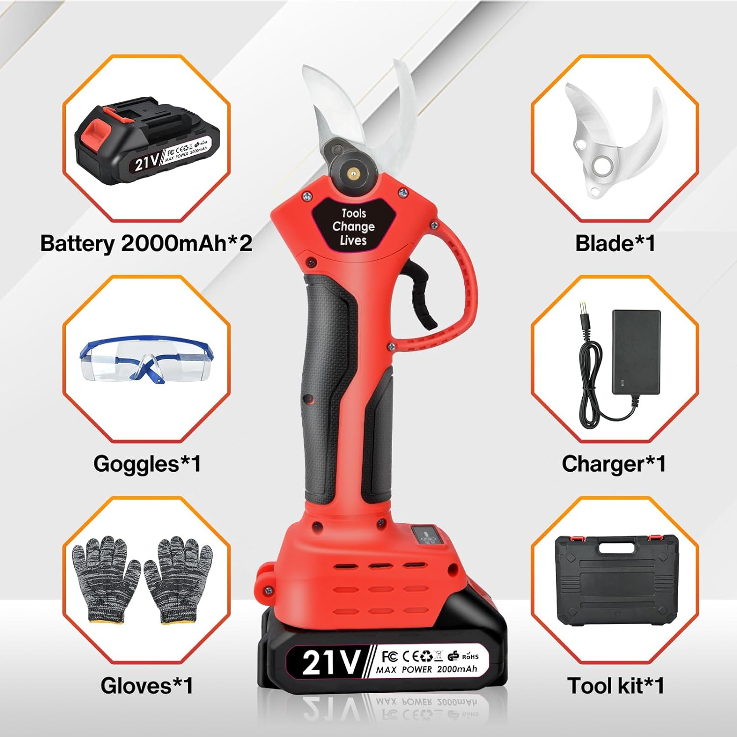 Electric Pruning Shears: 21V Portable Electric Pruner, 30Mm(1.2 Inch) Cutting Diameter, Powered Cordless Brushless Pruning with 2 Pack 2.0Ah Lithium-Ion Battery for Tree Branch, Sk5 Blades image number 1