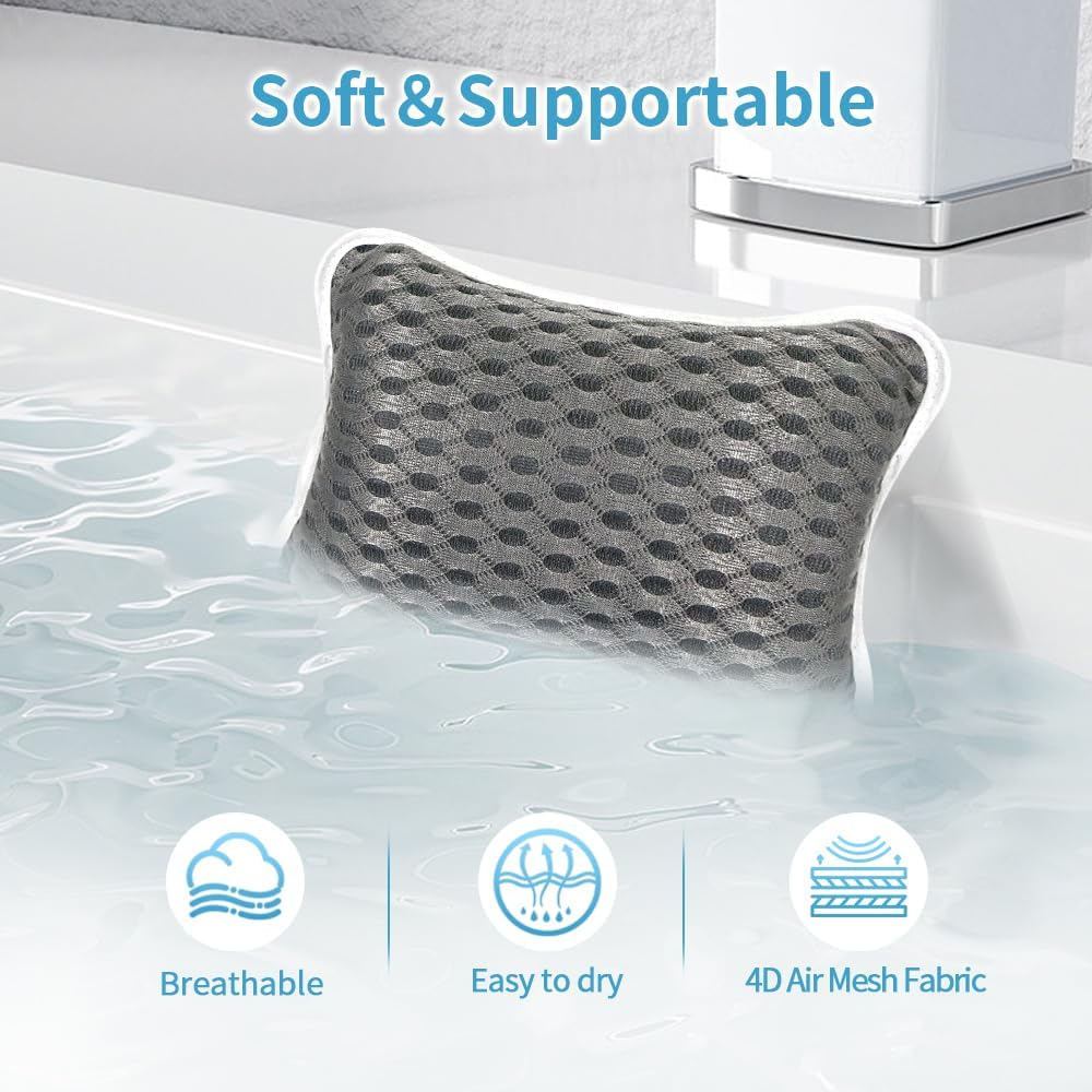 Luxury Bath Pillows for Tub, Slip Resistant Waterproof Bath Pillows for Tub Neck and Back Support with 2 Strong Suction Cups, Relaxing Spa Essentials (Dark Grey) - Green image number 5