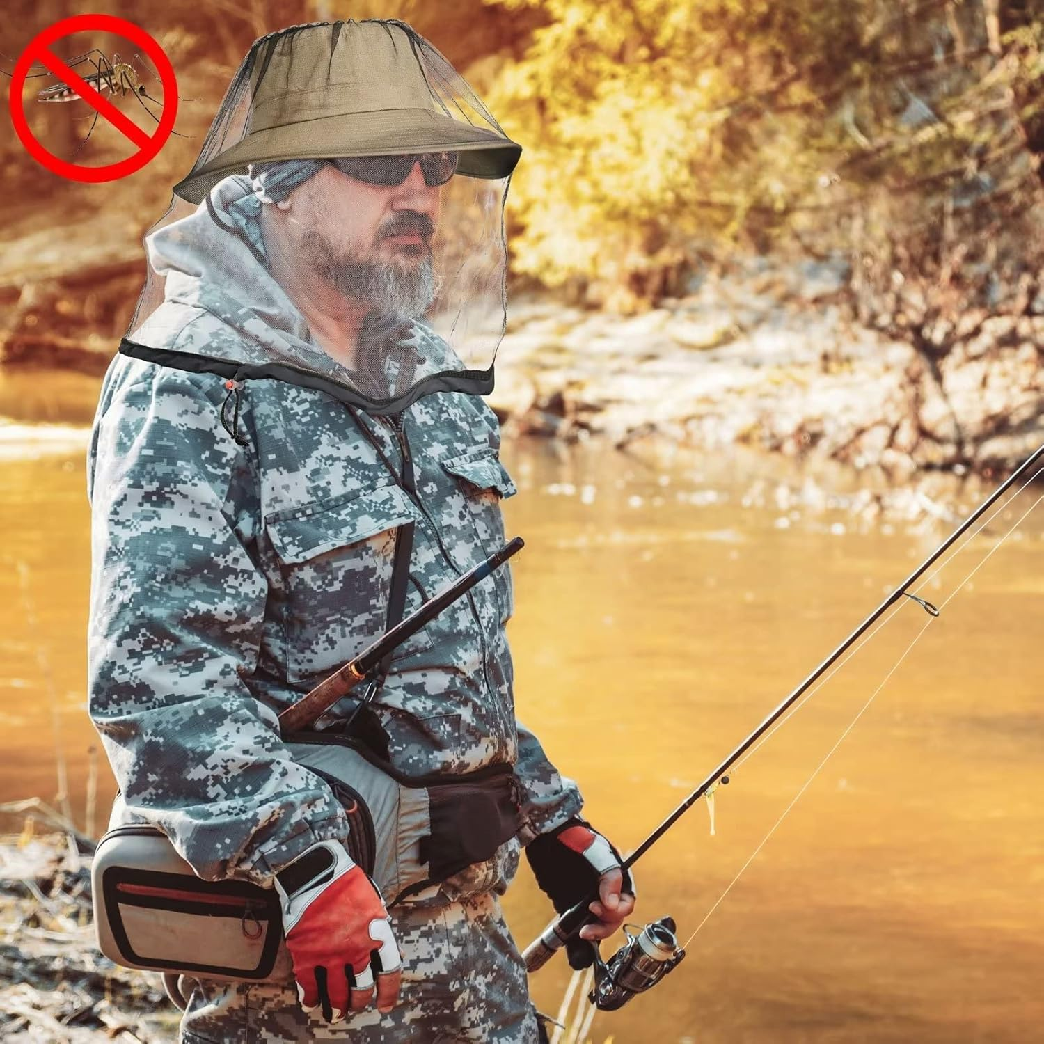 G GIEPHT 2 Pack Mosquito Head Net Mesh for Hiking & Outdoors,Bug Netting over Hat Adults Fishing,Insect Shield Protection Face Cover Mask Hood against Fly Midge Gnat, Black, Large image number 4