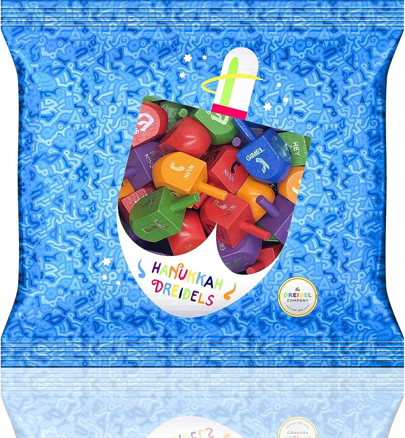 The Dreidel Company Wood Multi-Colored Dreidels Medium Sized Hanukkah Draydels with English Transliteration (10-Pack) image number 3