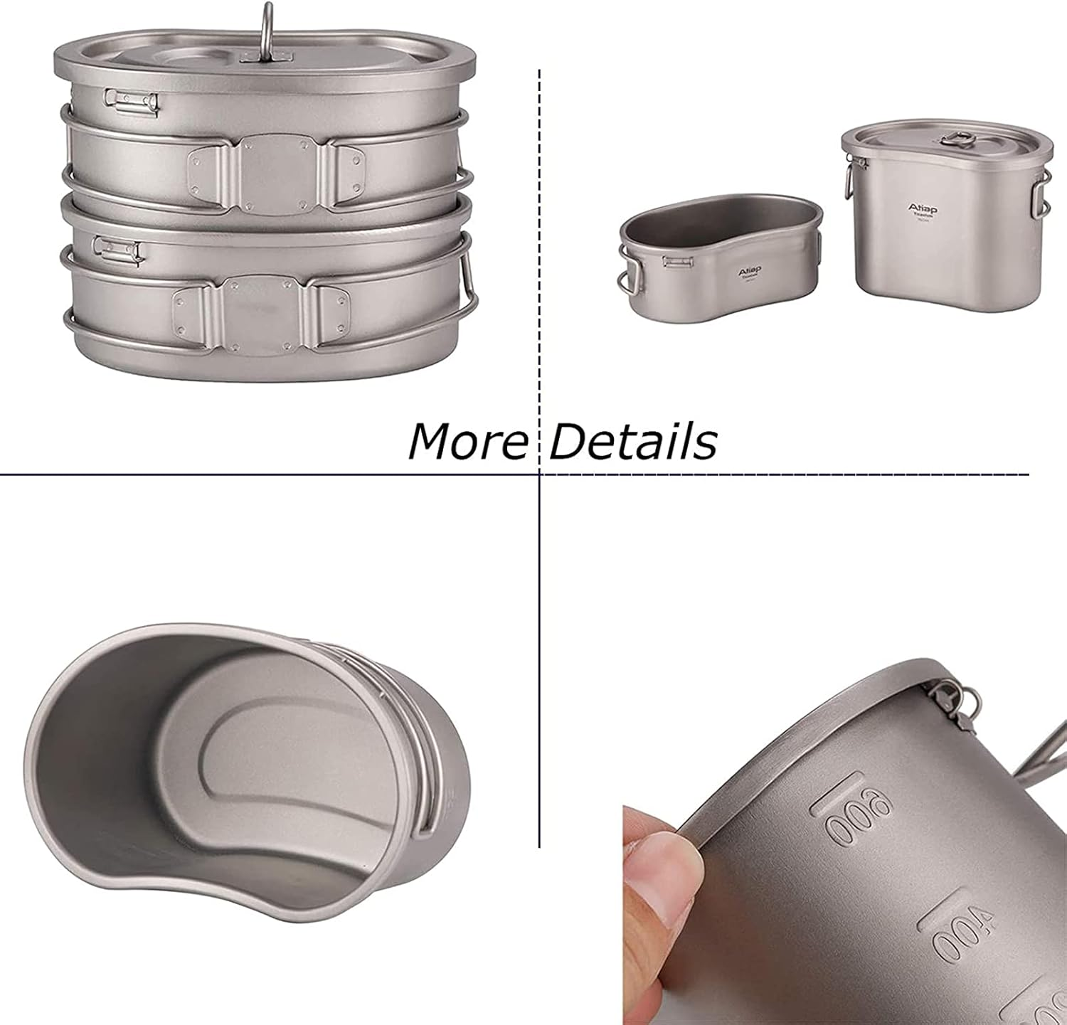 Titanium Canteen Mess Kit Lunch with Foldable Handle Hanging Ring Portable for Outdoor Camping Hiking image number 6