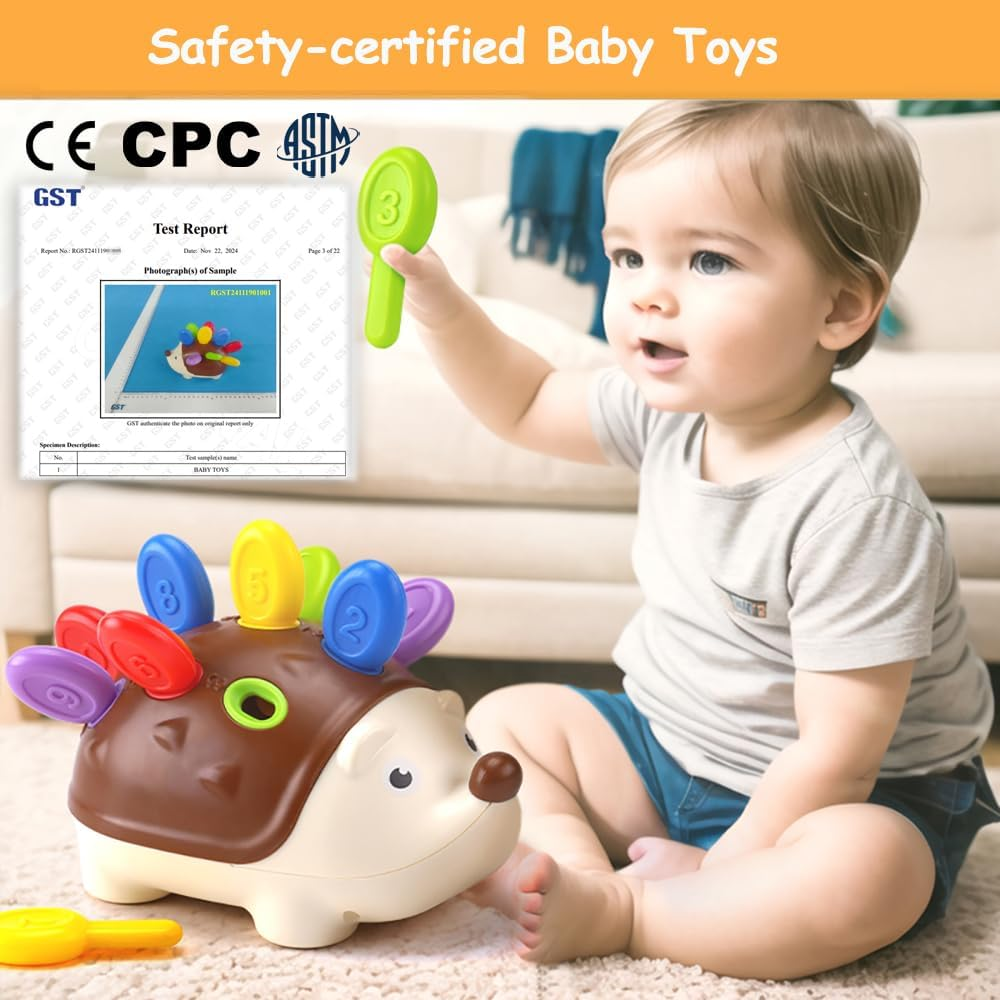 Fine Motor Skills Toys for Toddlers 1-3, Vamotto Hedgehog Montessori Toys with Color Sorting & Counting, Sensory Learning Toys for Baby 12-36 Months, Educational Toy Boys Girls image number 2