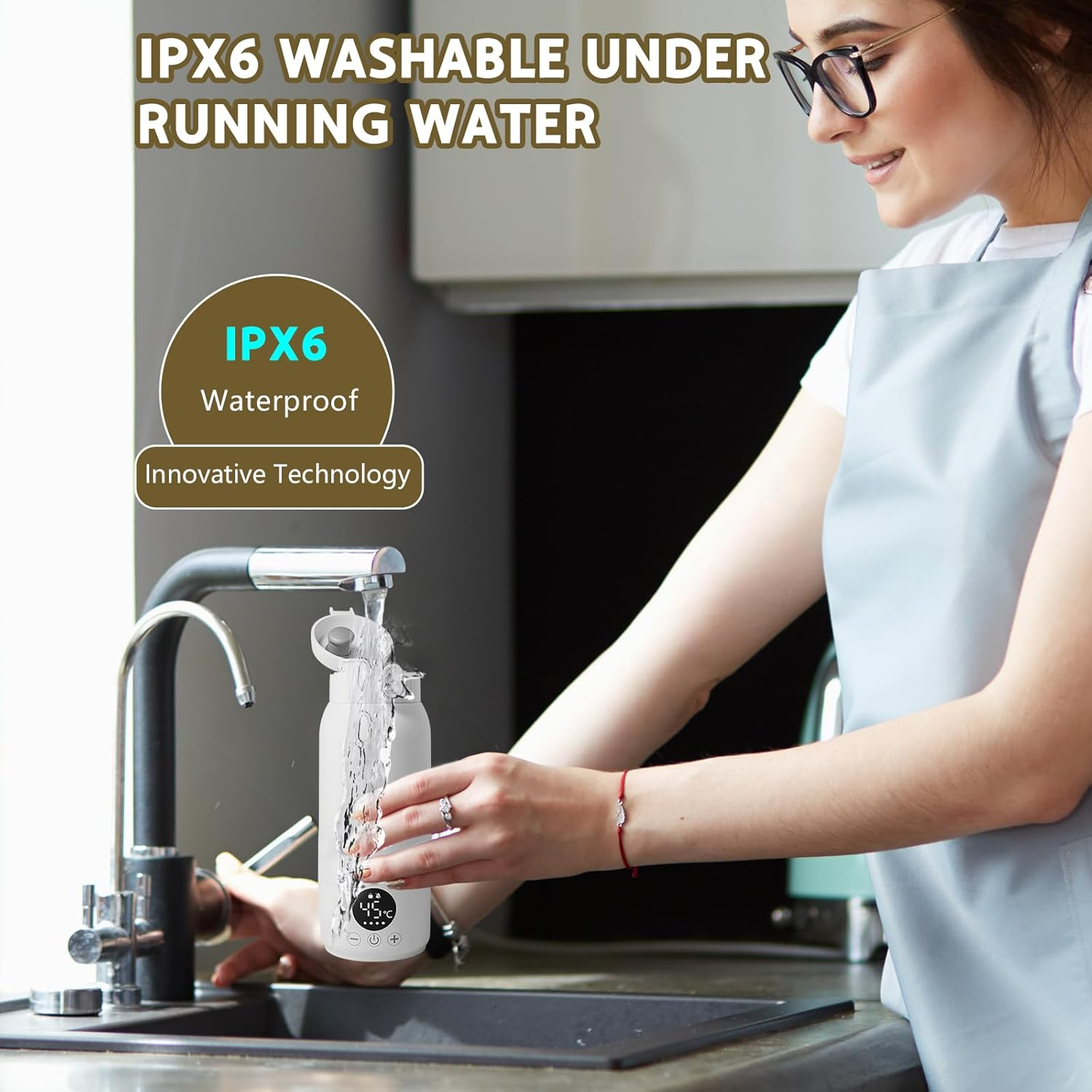 Portable Bottle Warmer,500Ml Large Capacity Portable Milk Warmer for Breastmilk/Formula with Accurate Temp Control,Baby Bottle Warmer Suitable for Travel, Outdoors,Night image number 3