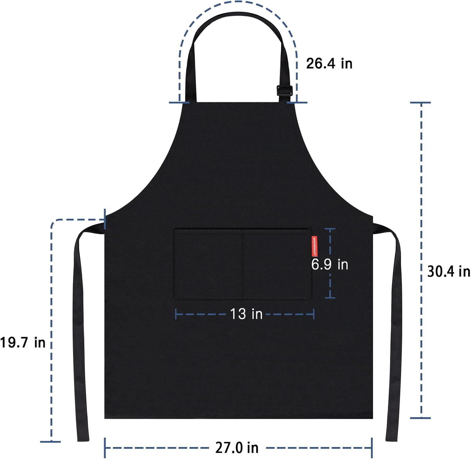 APRONPANDA Professional Adjustable Black 100% Cotton Apron with 2 Pockets Cooking Kitchen Chef Women Men Aprons for Home Kitchen, Restaurant, Coffee House, Baking Gardening BBQ image number 1