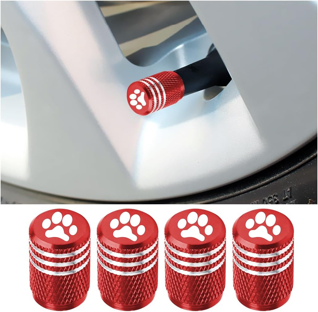 JNNJ Set of 4 Valve Caps with Rubber Ring Seal, Aluminium Alloy Car Wheel Dust Caps, Aluminium Alloy Cycling Valve Caps, Car Tyre Valve Cap, Universal Dust Cap, Alloy (Red)