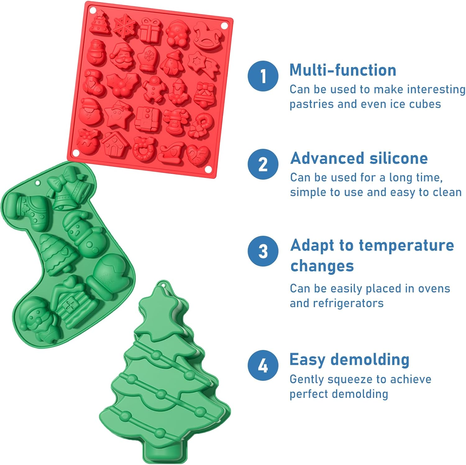 Pack of 3 Christmas Chocolate Moulds Silicone Mould for Chocolate on Lollipop 33 Cavities Silicone Baking Mould Christmas for Making Muffins, Cakes, Pudding, Chocolate image number 2