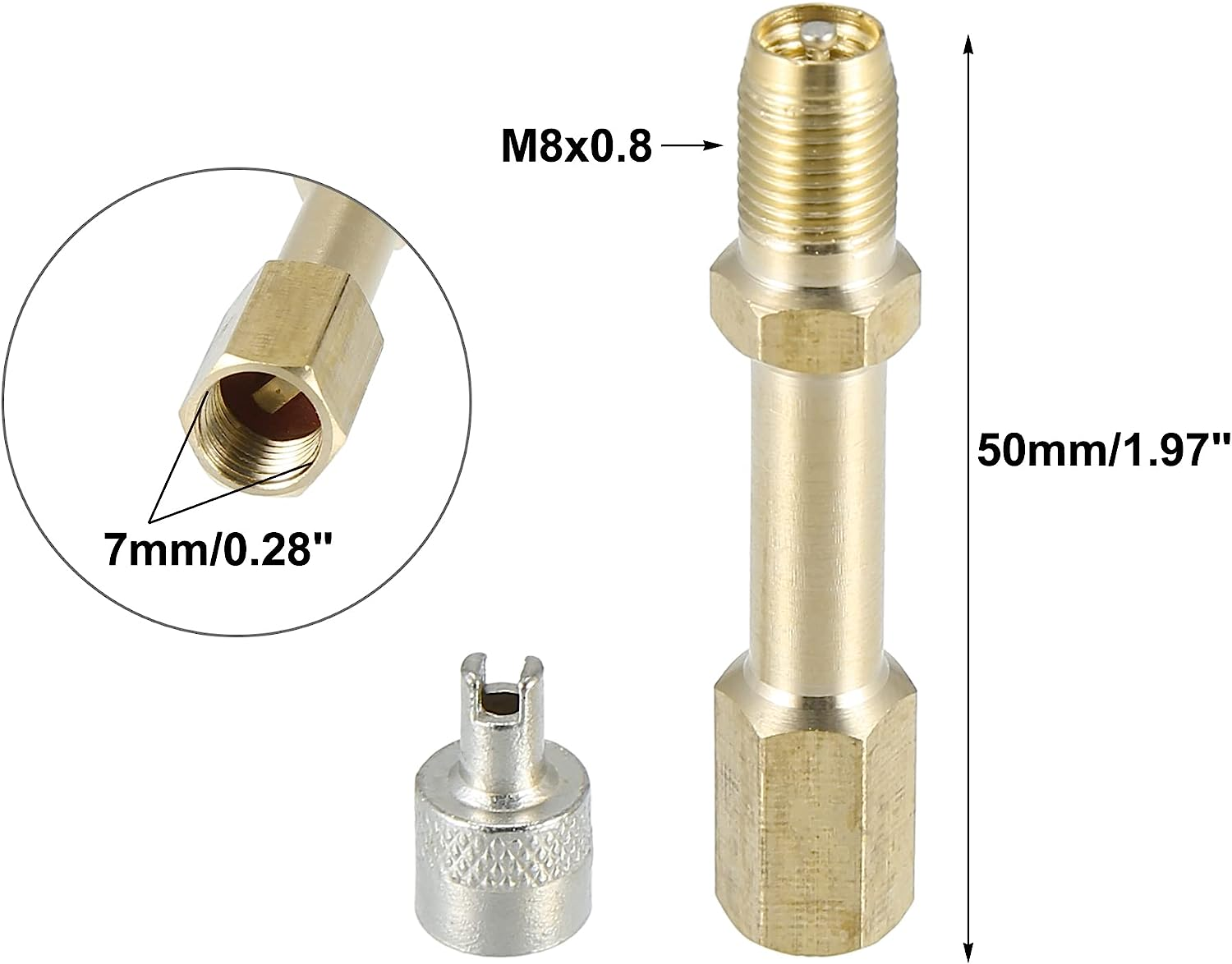 X AUTOHAUX 4Pcs 50Mm/1.97" Long Brass Auto Tire Valve Extension Adaptor Air Tyre Stem Extender Inflation Stright Bore for Car Truck Motorcycle Bike Mower Scooter image number 6