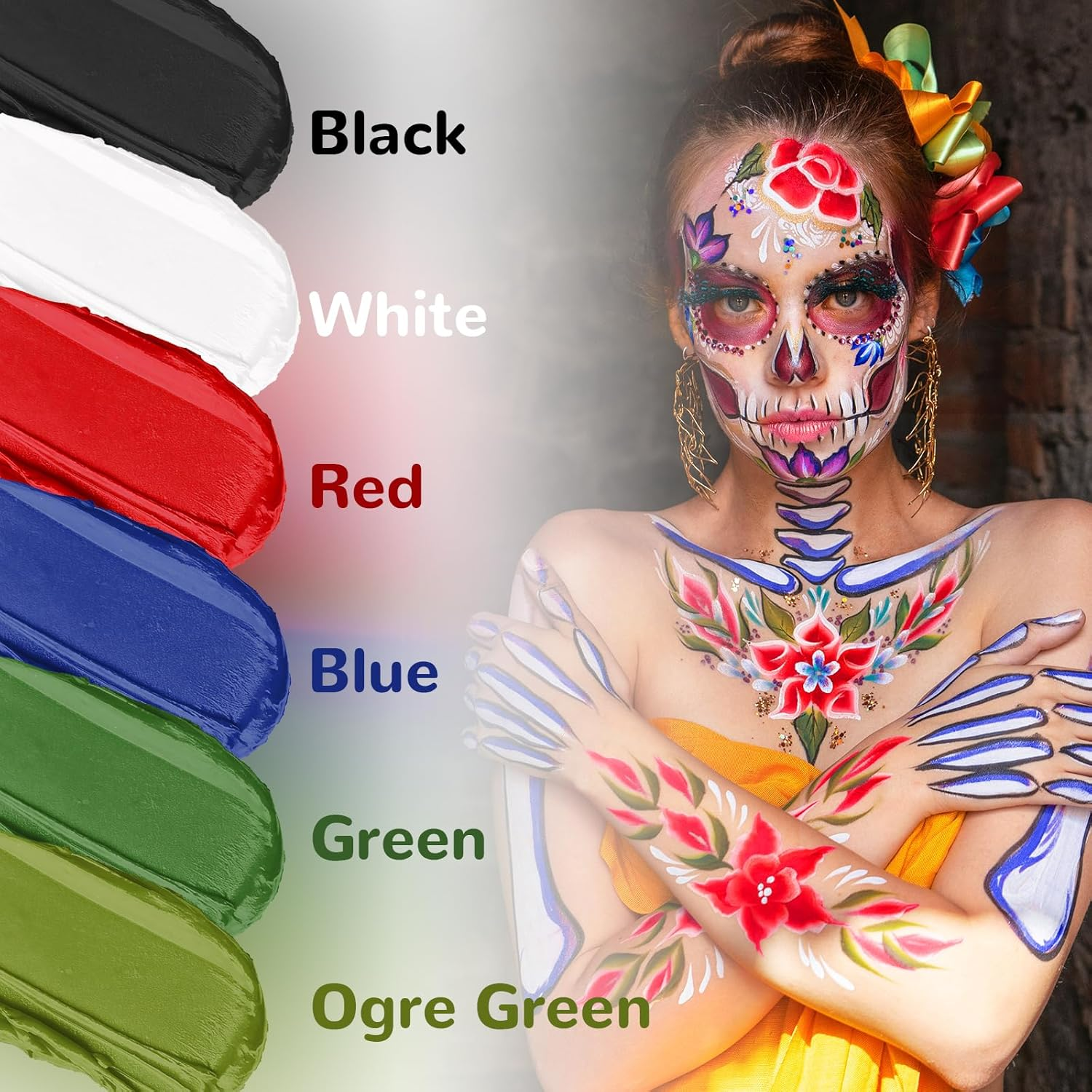 YBUETE Ogre Green Foundation Oil Based Face Paint, Professional Green Greasepaint for St. Patrick'S Day, Halloween Face Painting for Witch Shrek Hulk Goblin Monster for Adult Carnival & Costume Party - Blue image number 5