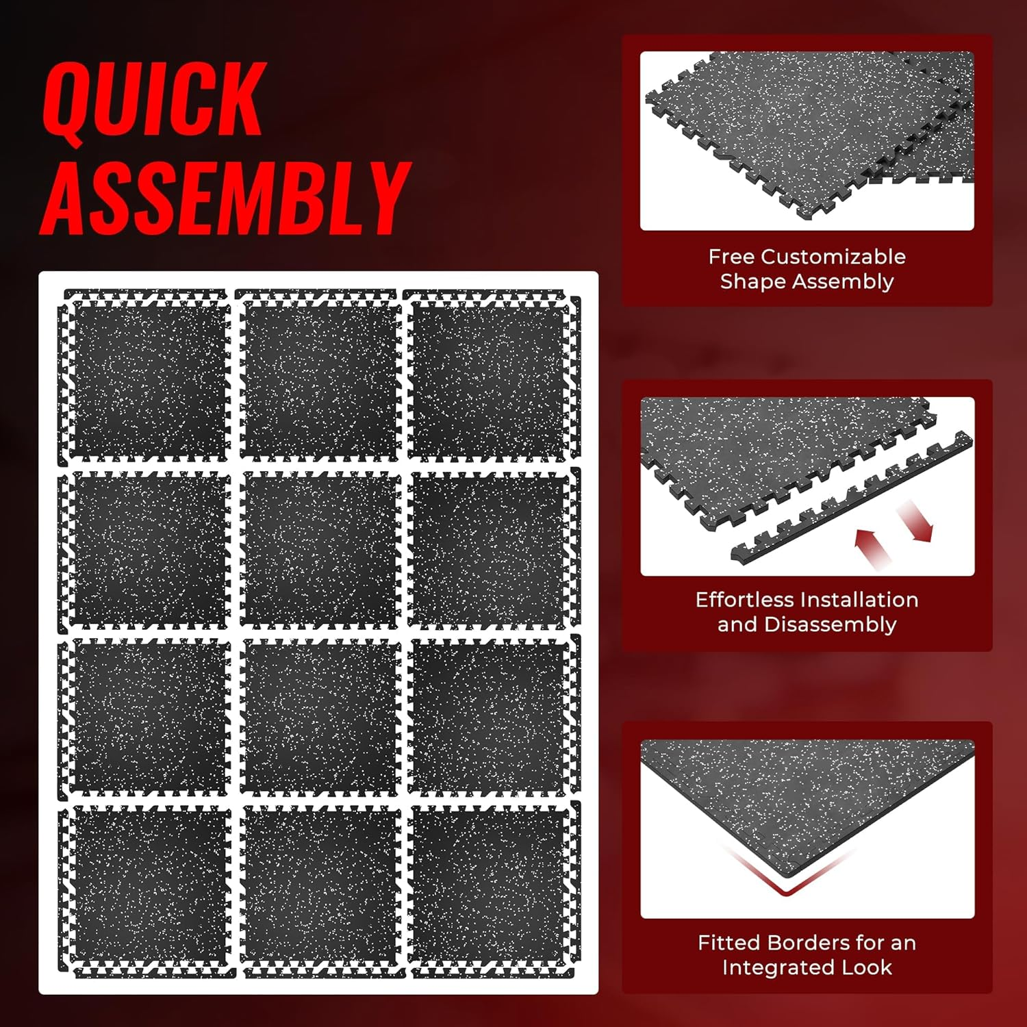 2CM Extra Thick Exercise Equipment Mats, 12 Pcs 60X60Cm Rubber Top with High Density EVA Foam, Large Interlocking Puzzle Floor Protection Mat for Home Gym, Heavy Weight Workout image number 4