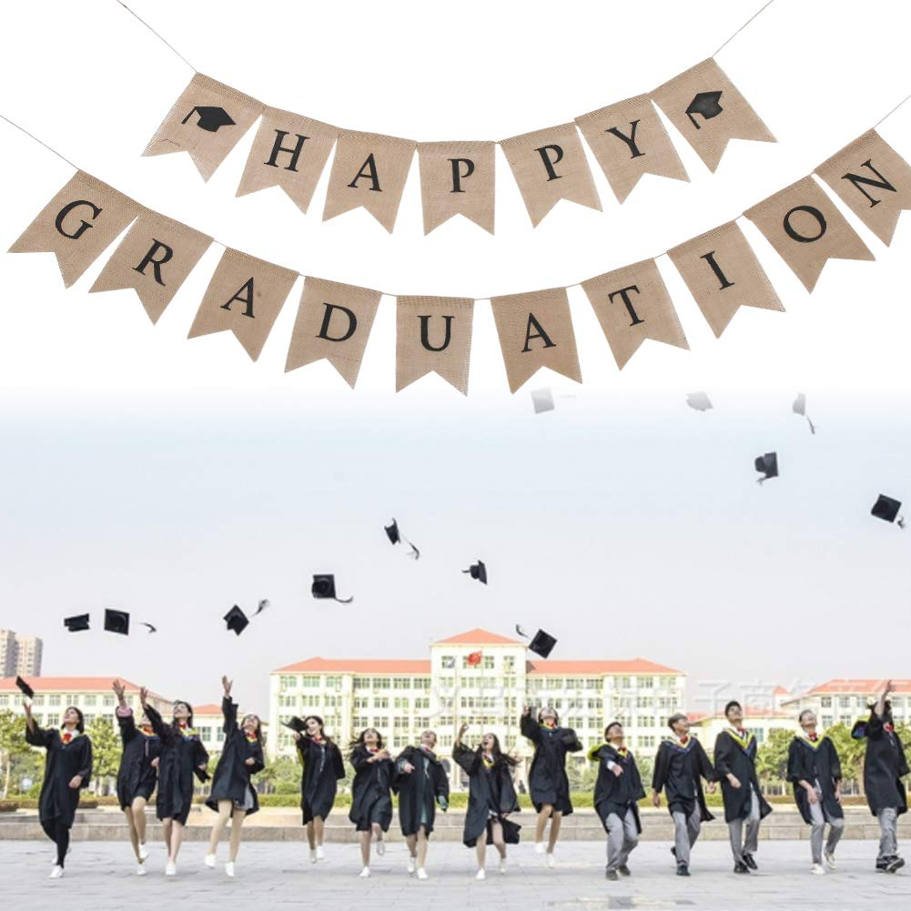 Happy Graduation Burlap Banner, 2023 Graduation Party Rustic Vintage Graduation Decorations Congrats Grad Banner Decoration for Grad Party College and High School Graduation Party Supplies image number 4