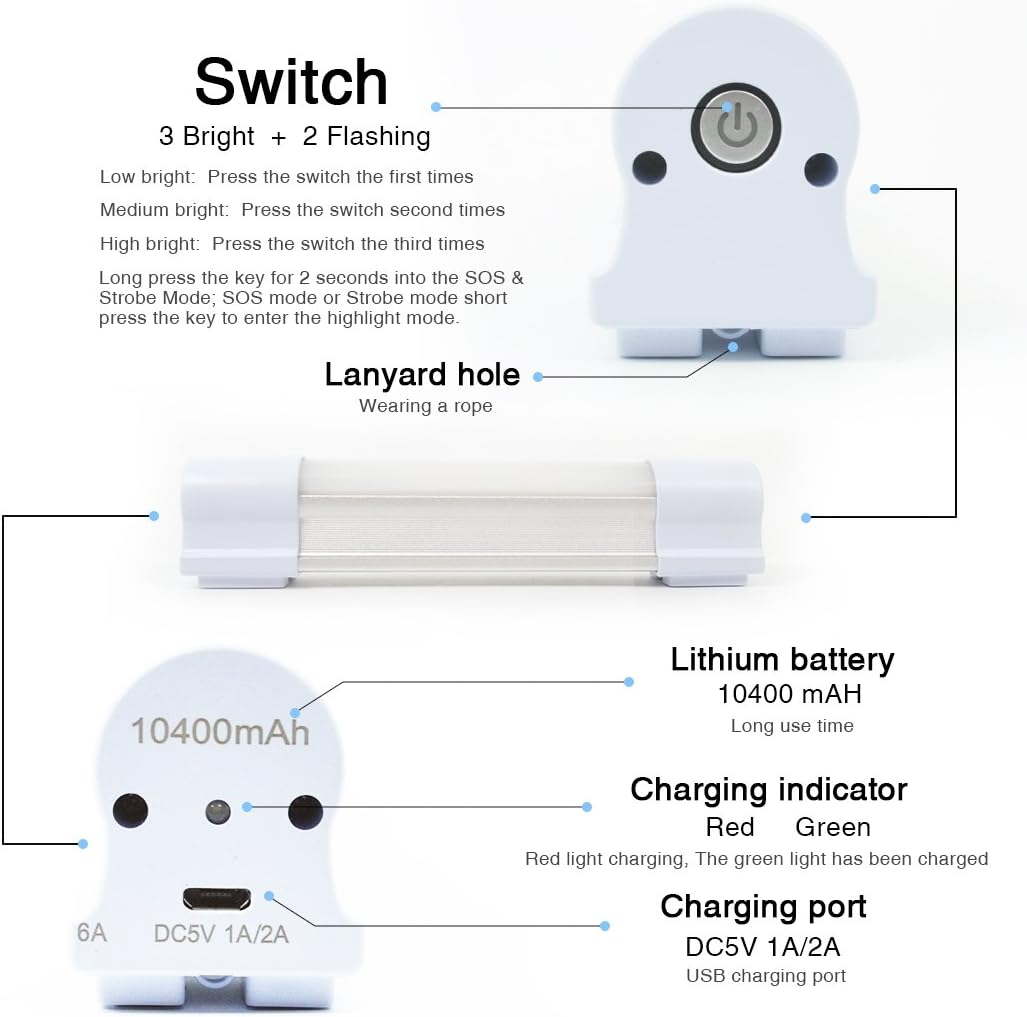 Camping Lights, LETOUR LED Tube Magnetic Work Light Bar 120W 1200Lumens 5 Dimmable Levels Camping Lantern USB Rechargeable Magnetic Lights Endurance for 80Hours (LT-LTK120 120Watts)