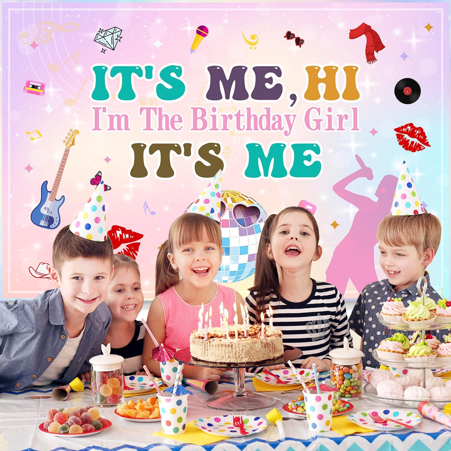 Singer Backdrop Banner Birthday Party Decorations It Is Me Hi I'M the Birthday Girl Banner Popular Singer Themed Party Backdrop for Photography 5X3Ft Music Style Birthday Party Wall Background image number 5