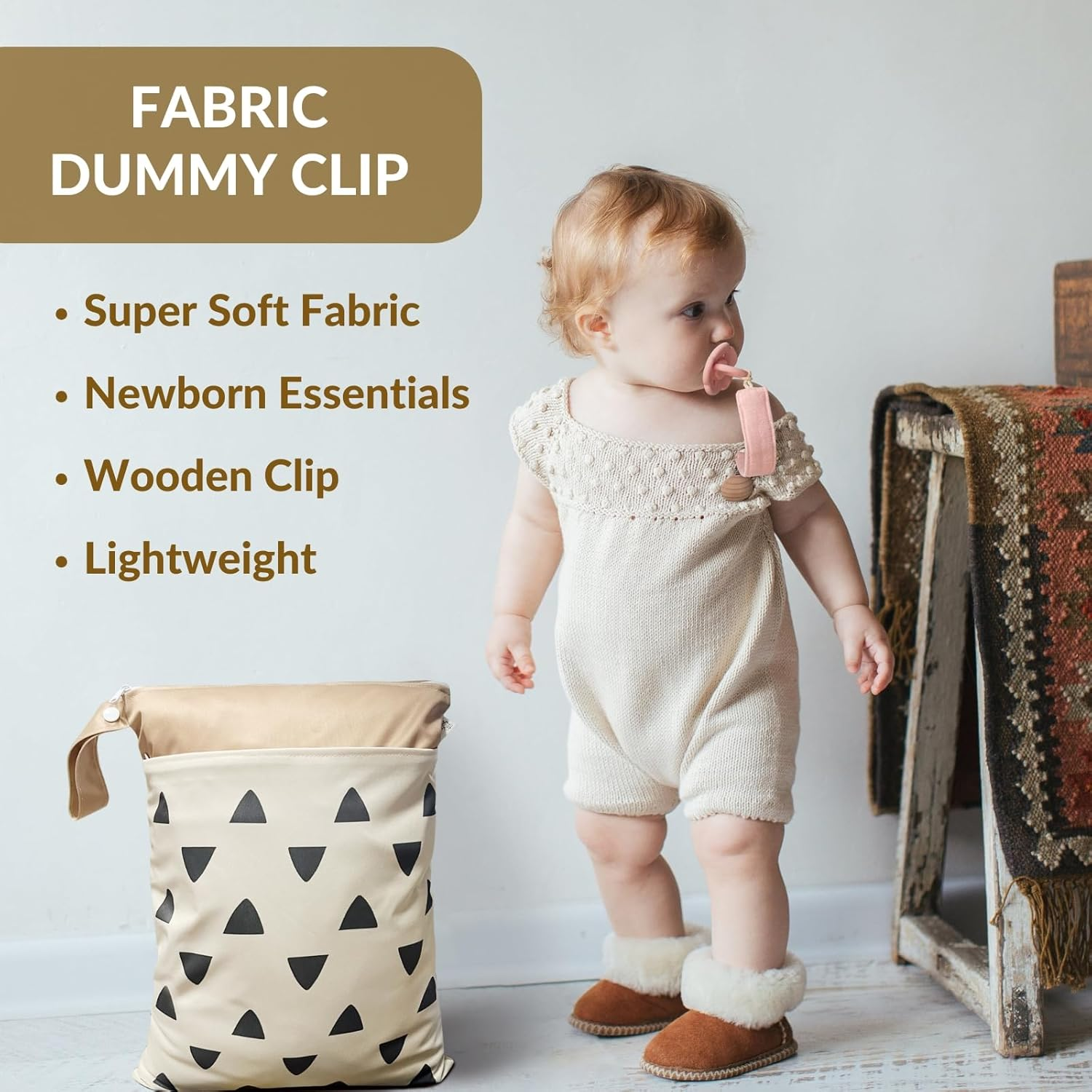 Dummy Clip, 2 Pack Fabric Pacifier Clips, Super Soft Fabric Strap with Wooden Clip, Pacifier Clip Newborn Essentials (Cream/Sage) - Pale Mauve/Blush image number 2