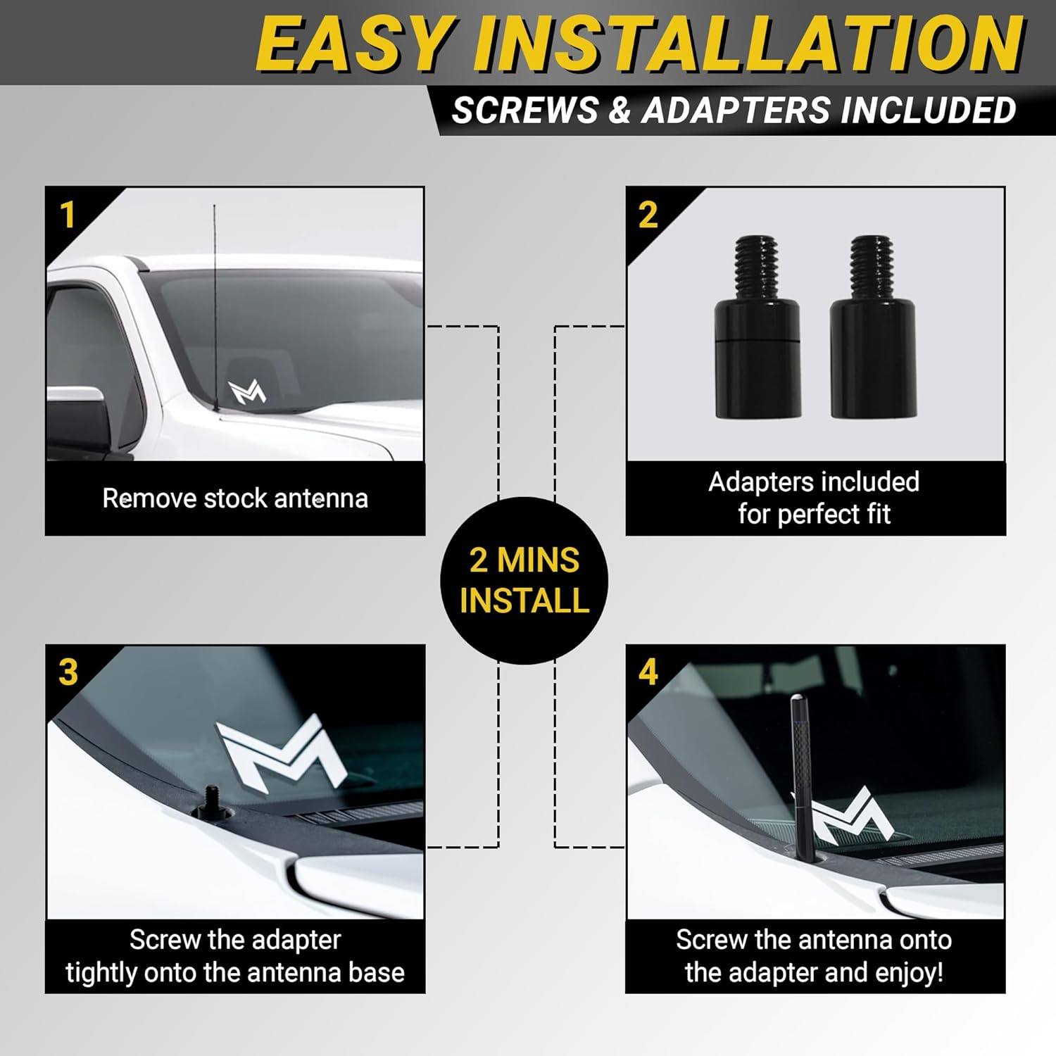 Mega Racer Truck Antenna 1999-2024 Chevrolet Silverado GMC Sierra, 5" Short Black Carbon Fiber Antenna Replacement, Ram Bronco F150 Accessories, Universal Car Antenna for Truck Accessories image number 5