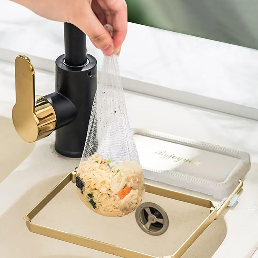 SENIURIS Sink Drain Rack with Strainer, Foldable Food Catcher for Kitchen, Corner Basket Garbage Disposal Strainer Side, with 100Pcs Disposable Mesh Bags. image number 4
