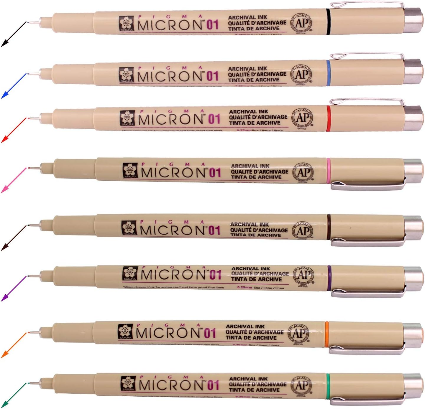 Sakura Pigma Micron Fineliners Pen High Light Soft Head Pen Manga Drawing- Assorted Color 8 Pens (Include Index Tape) 01-Assort Color image number 2