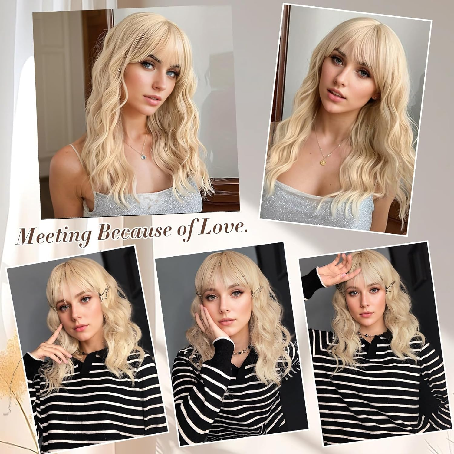 QAUARUMSUN Long Blonde Wig with Bangs 26 Inch Long Curly Wavy Wigs for Women Synthetic Blonde Hair Wigs Natural Looking Daily Cosplay Party Halloween（Wavy） image number 1
