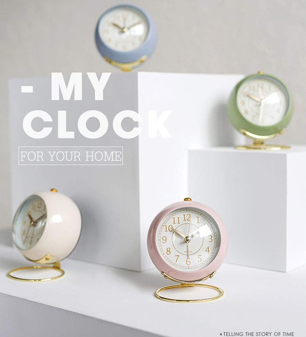 Analog Alarm Clocks,Small Table Clocks,Retro Backlight Cute Simple Design Desk Clock with Night Light,Silent Non-Ticking,Battery Powered,For Living Room Bedroom Bedside Indoor Decor - White image number 6