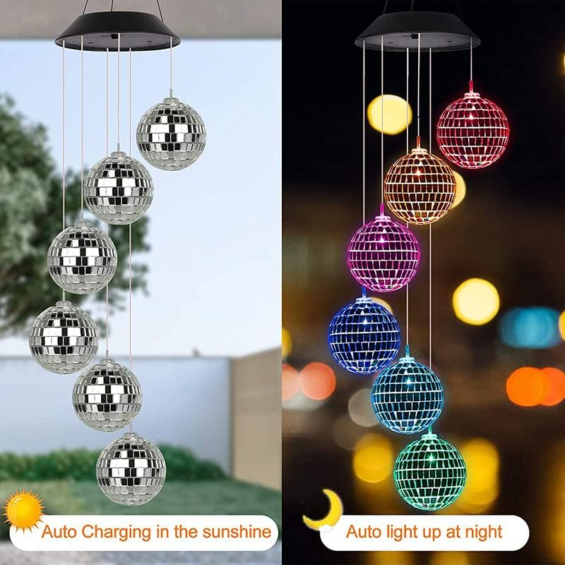 Colour Changing Wind Chimes LED Light Hanging Decor Outdoor Solar Powered Garden, Durable Crystal Ball Design, Night Glow, Easy Installation, 6-12 Hours Working Time - Angel image number 4