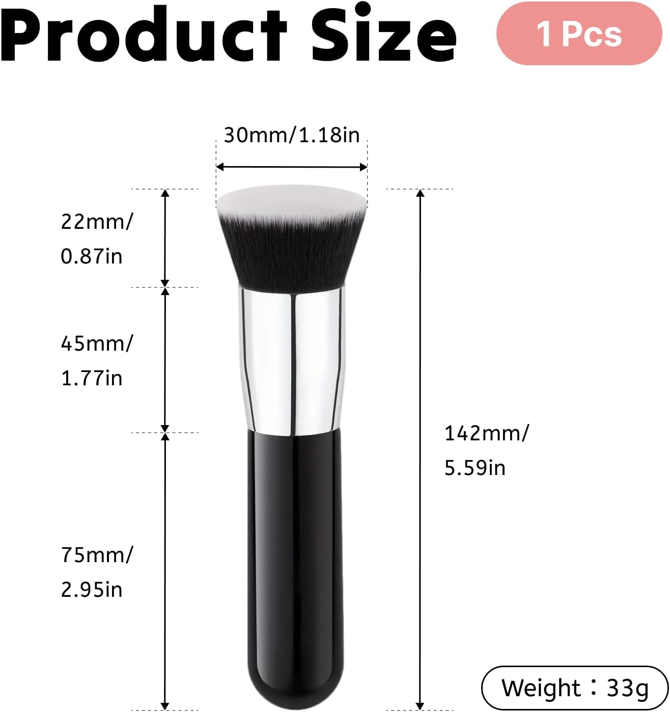 Flat Top Kabuki Foundation Brush for Liquid Makeup, Professional Buffing Blending Brush for Mineral Powder, Cream, and Liquid Foundation, Large Makeup Face Brush in Elegant Black image number 3