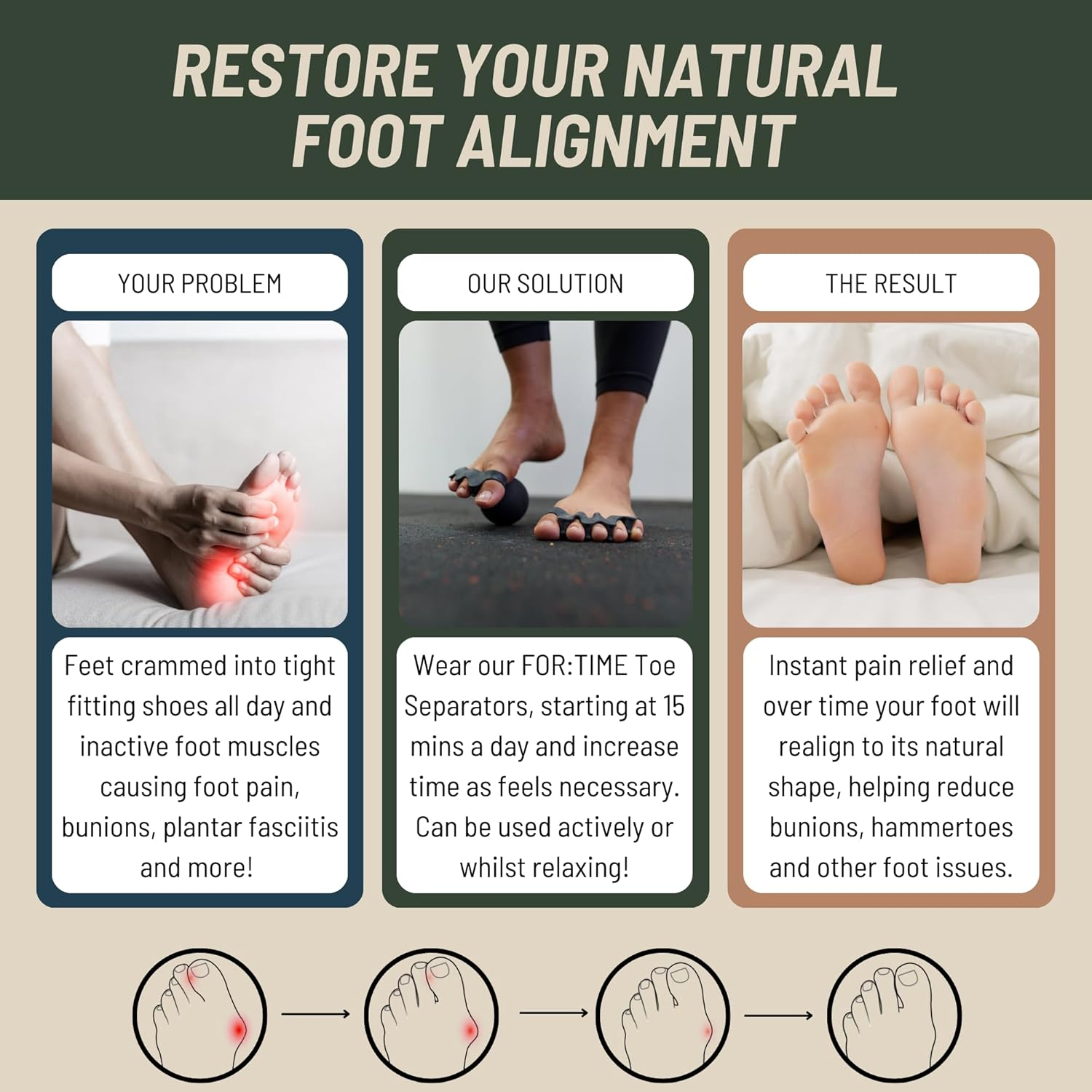 Toe Spacers - Bunion Corrector for Women & Men, Toe Separators for Women, Toe Spacers Men, Hammer Toe Straightener, Bunion Relief, 1 Pair Silicone Gel Toe Separators (Black, 1) image number 1