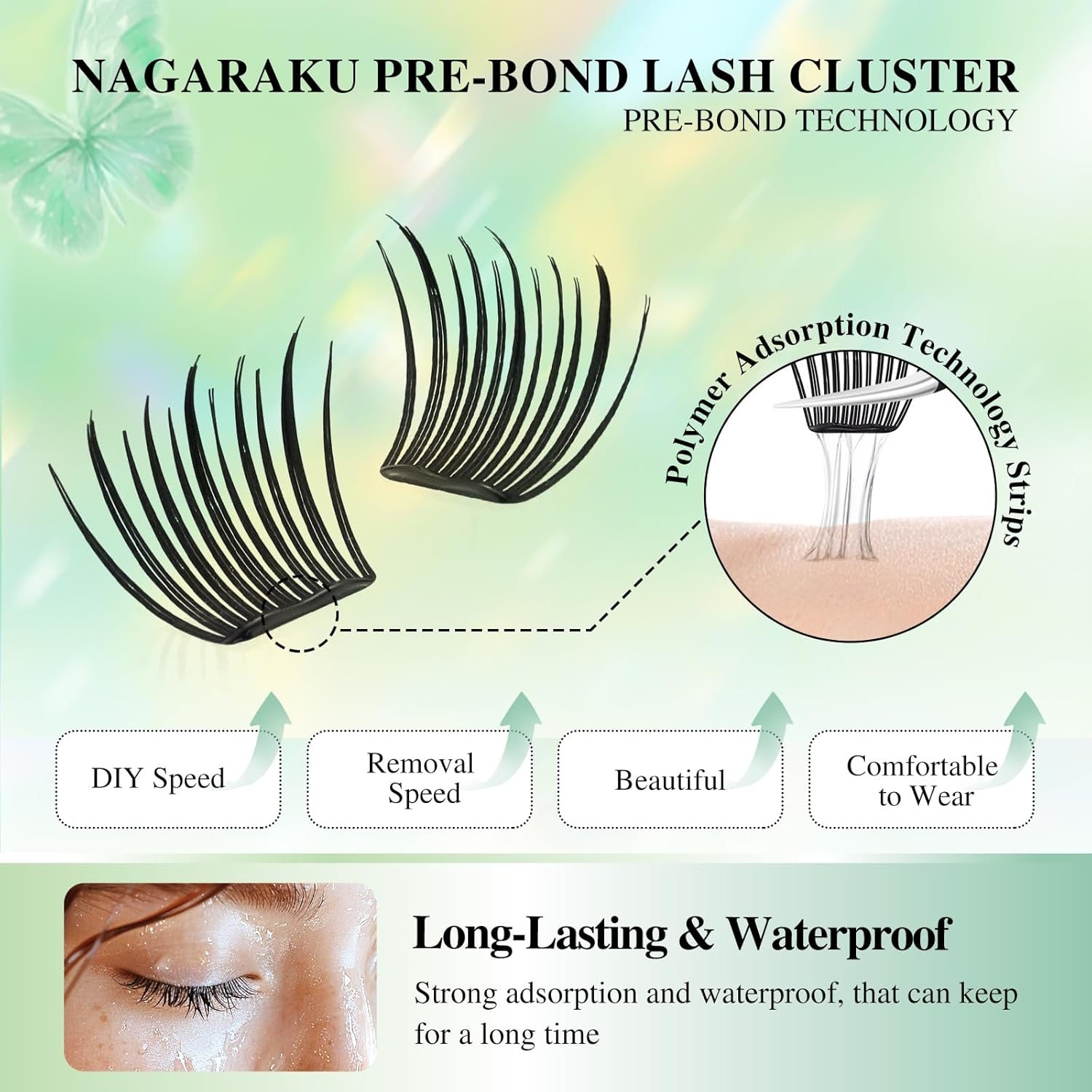 NAGARAKU Pre Glued Cluster Lashes Air Series Eyelashes Girl Band Style 60 Pcs No Glue Needed Pre-Bond Eyelashes Self Adhesive DIY Lashes（0.07Mm C Curl Mix Length) image number 4