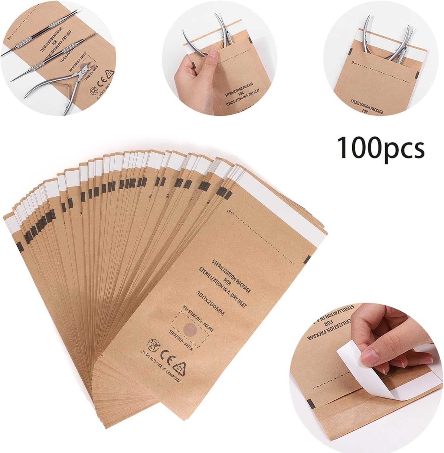 Disposable Kraft Paper Self-Sealing Sterilization Bags &ndash; High-Temperature Dry Heat Sterilization Bags for Nail Salon, One-Time Use, Bulk Packaging image number 2