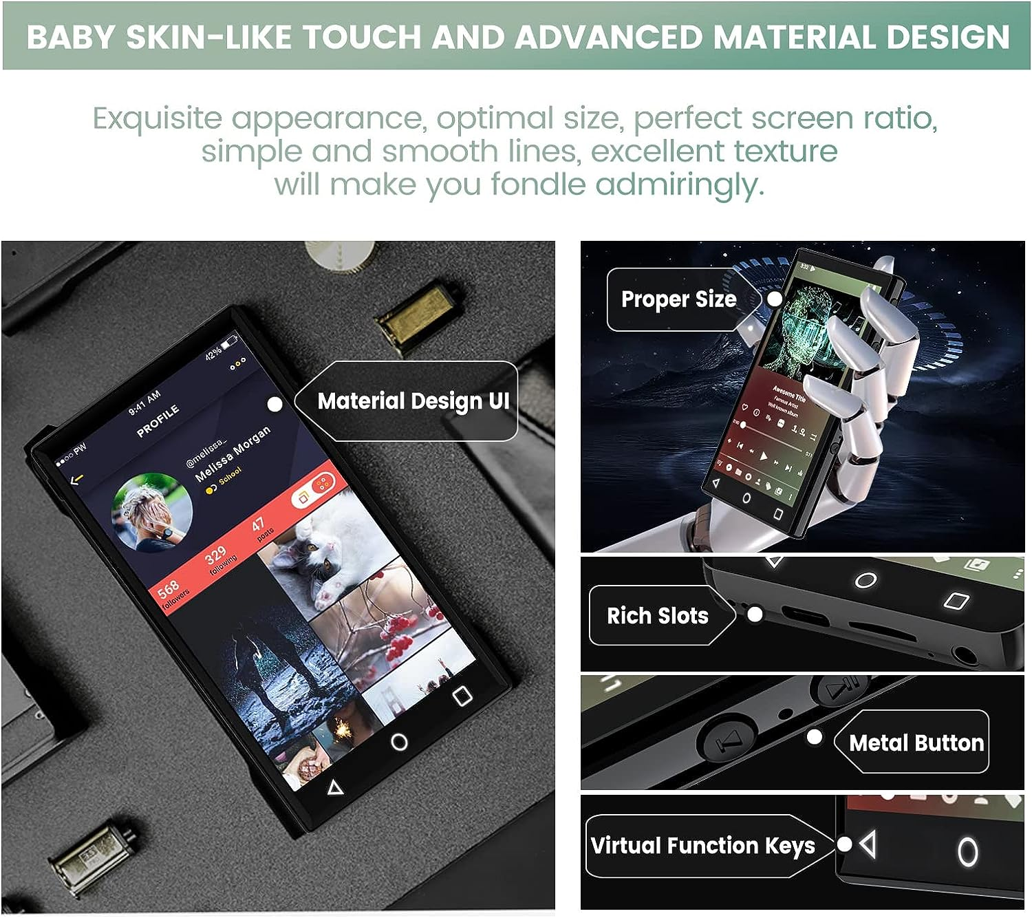 144GB MP3 Player with Bluetooth and Wifi,4.3" 1080P Full Touch Screen MP4 Player with Spotify,Portable Hifi Sound MP3 Player,Android 9.0 MTK 8 Core Music Player Support Online Music image number 4