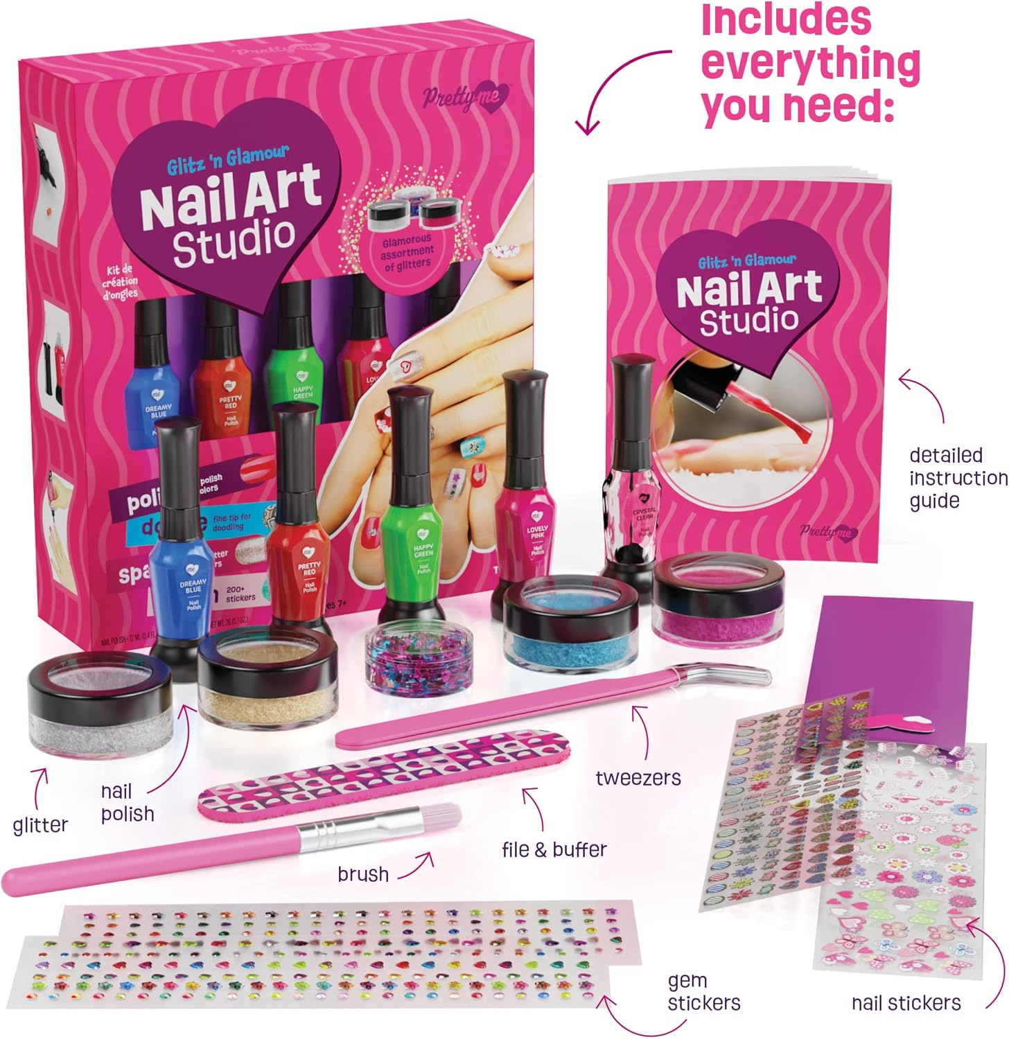 Nail Art Studio for Girls - Nail Polish Kit for Kids Ages 7-12 Years Old - Girl Gifts Ideas - Girls Nails Gift Set - Cool Girly Stuff - Polish, Pens, Glitter, Stickers, Gems, Filer - 8 9 10 11 12 Year image number 6