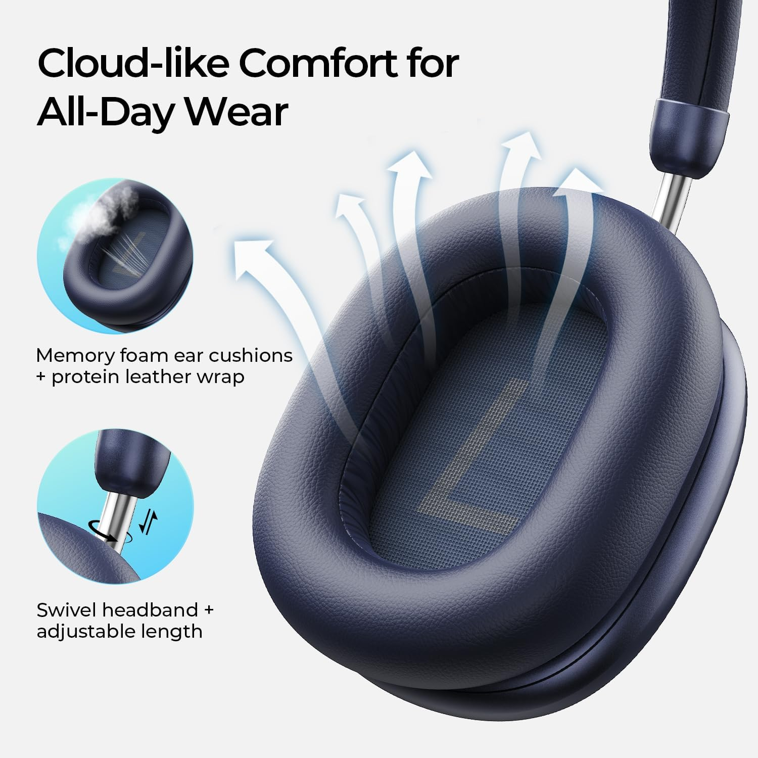 Havit H670BT Adaptive Active Noise Cancelling Headphones, LHDC Bluetooth 6.0 Hi-Res Wireless over Ear Bluetooth Headphones with 5 Mic ENC, 100H Playtime, Overhead Headphones with Spatial Audio image number 4