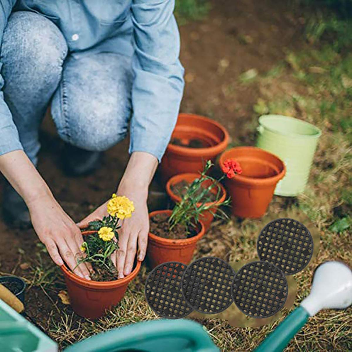 Sagasave Bonsai Wire Set with Flower Pot Hole Mesh Pad, Copper Bonsai Training Wire for Bonsai Tree Kit 20 Plastic Mesh Mat Bronze