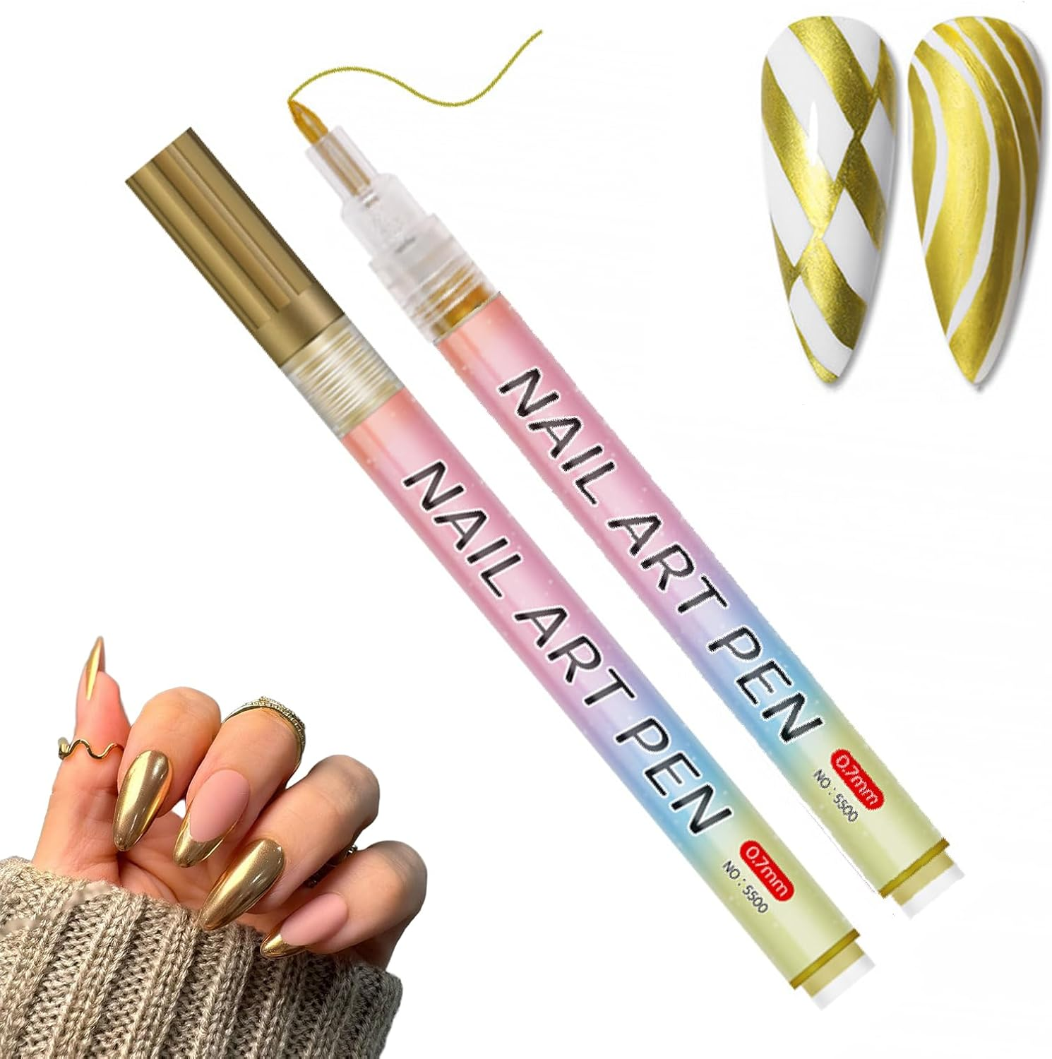 Gold Nail Art Pen, 0.7Mm Fine Tip Quick-Dry Acrylic Polish Marker for Precise Line Art, Metallic Nail Design Tool for DIY Manicure & Salon, French Tips and Elegant Holiday Decoration (GD) image number 6