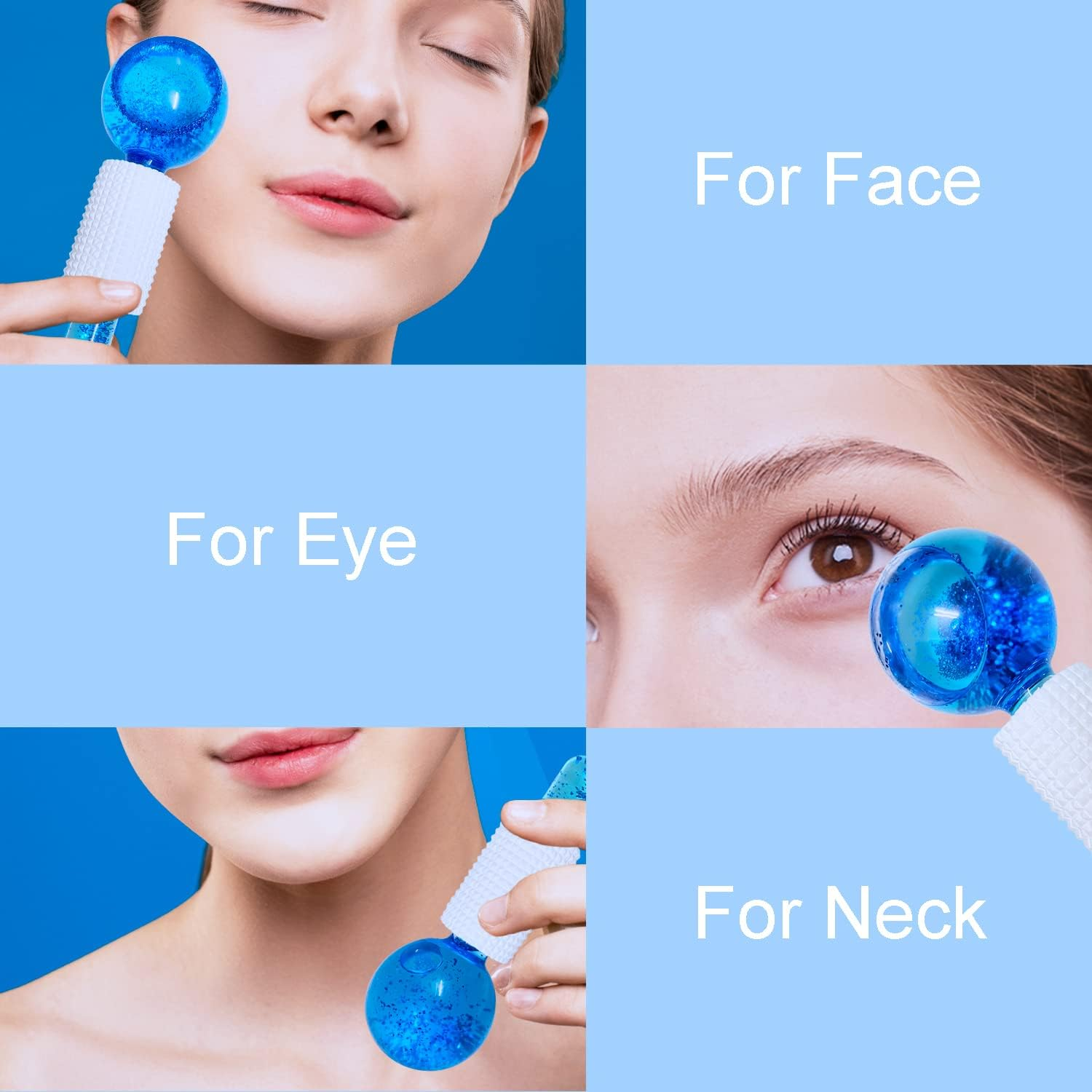 Ice Globes for Facials, 2PCS Cooling Ice Balls for Face, Ice Roller for Facial Massager, Freezer Safe and Highly Effective Ice Globes Tool for Face and Eyes, Daily Beauty, Reduce Puffiness (Blue) - White image number 2