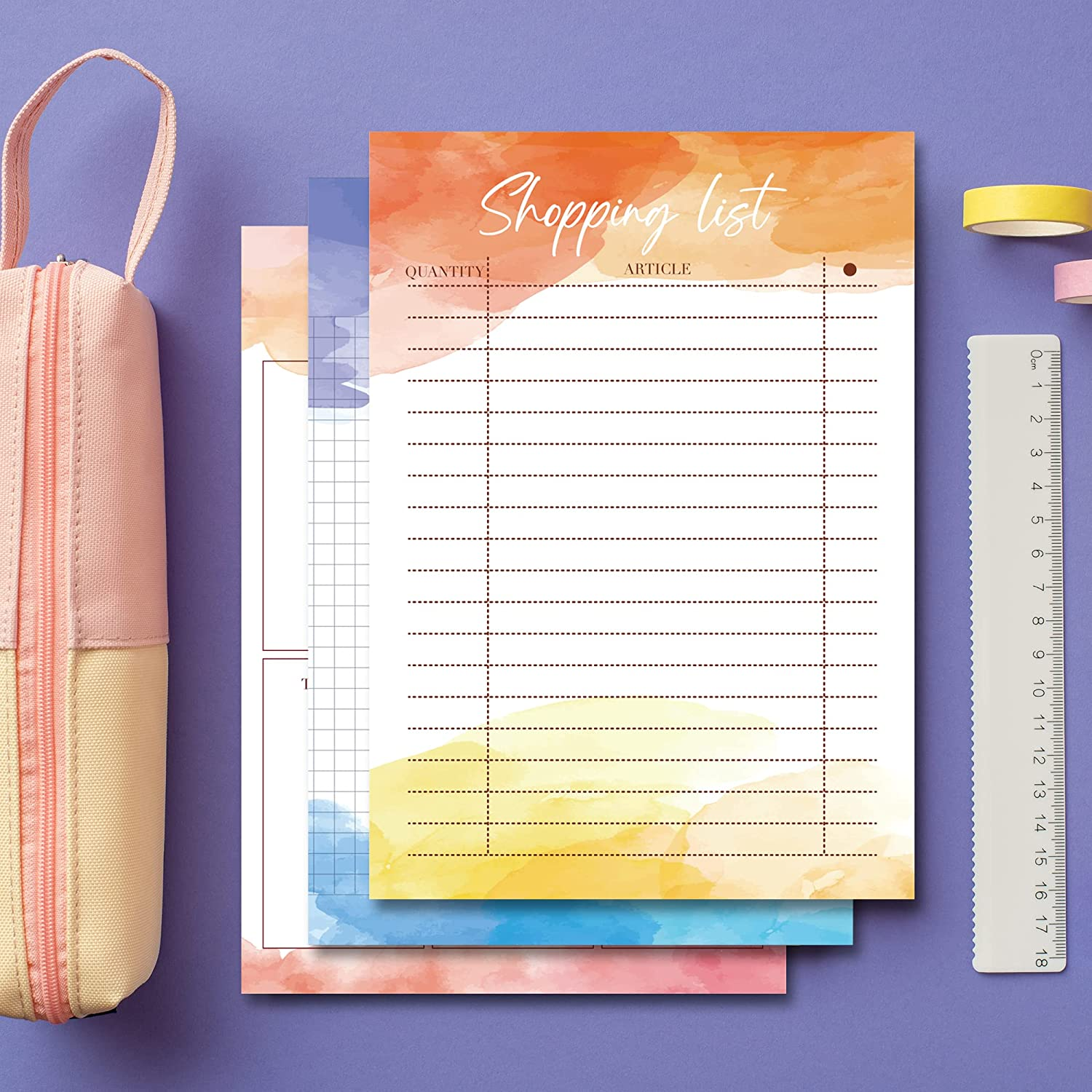 BIROYAL 6 Notepads for Appointments, Weekly Planners, Phone Calls, to Do Lists, Shopping Lists and Notes-Daily Planner and Weekly Planner Watercolor-Ideal for School, College and Home-Notepad Set -DIN A6 image number 1