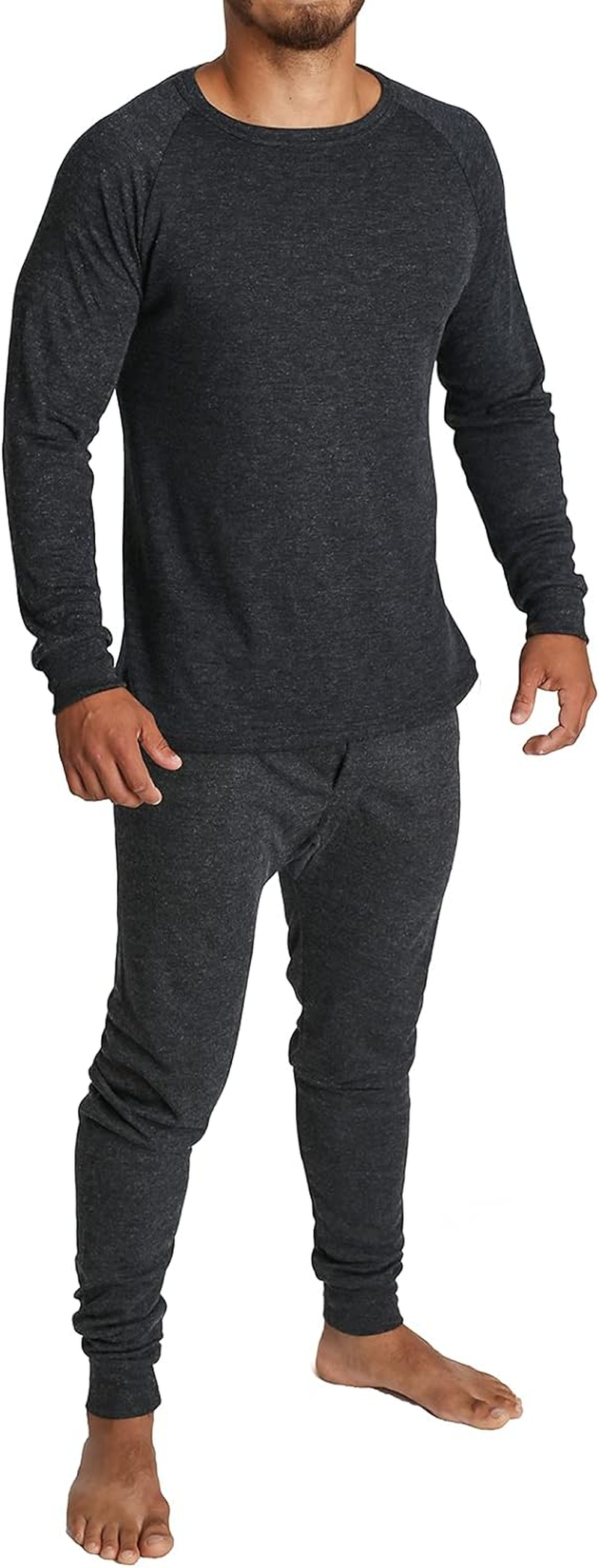 Men'S Long Sleeve Thermal Top and Long Johns Pant, Black, Medium (2 Pieces Set) image number 1
